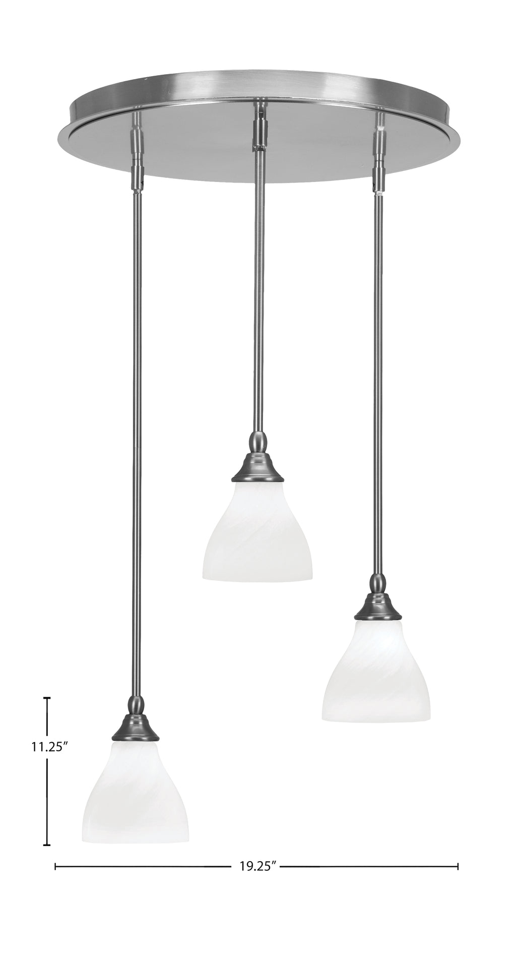 Empire Three Light Pendalier in Brushed Nickel with 6.25" White Marble Shade