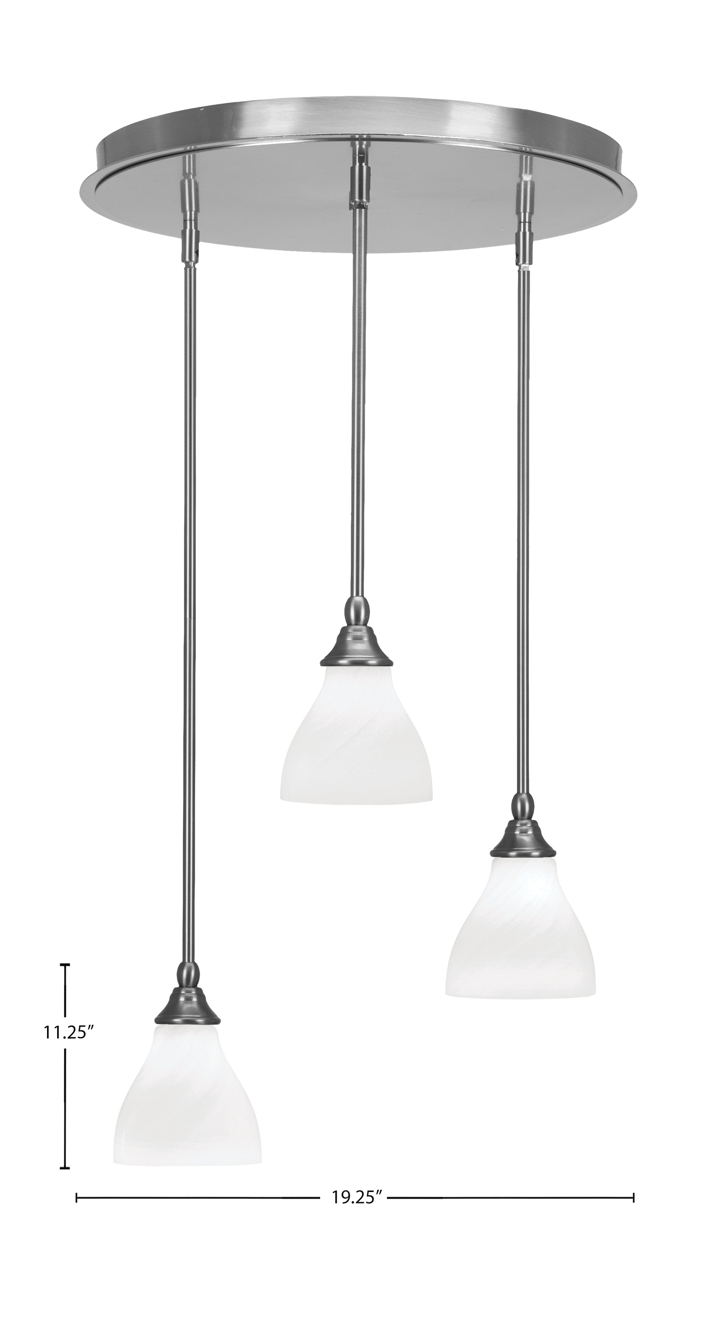 Empire Three Light Pendalier in Brushed Nickel with 6.25" White Marble Shade