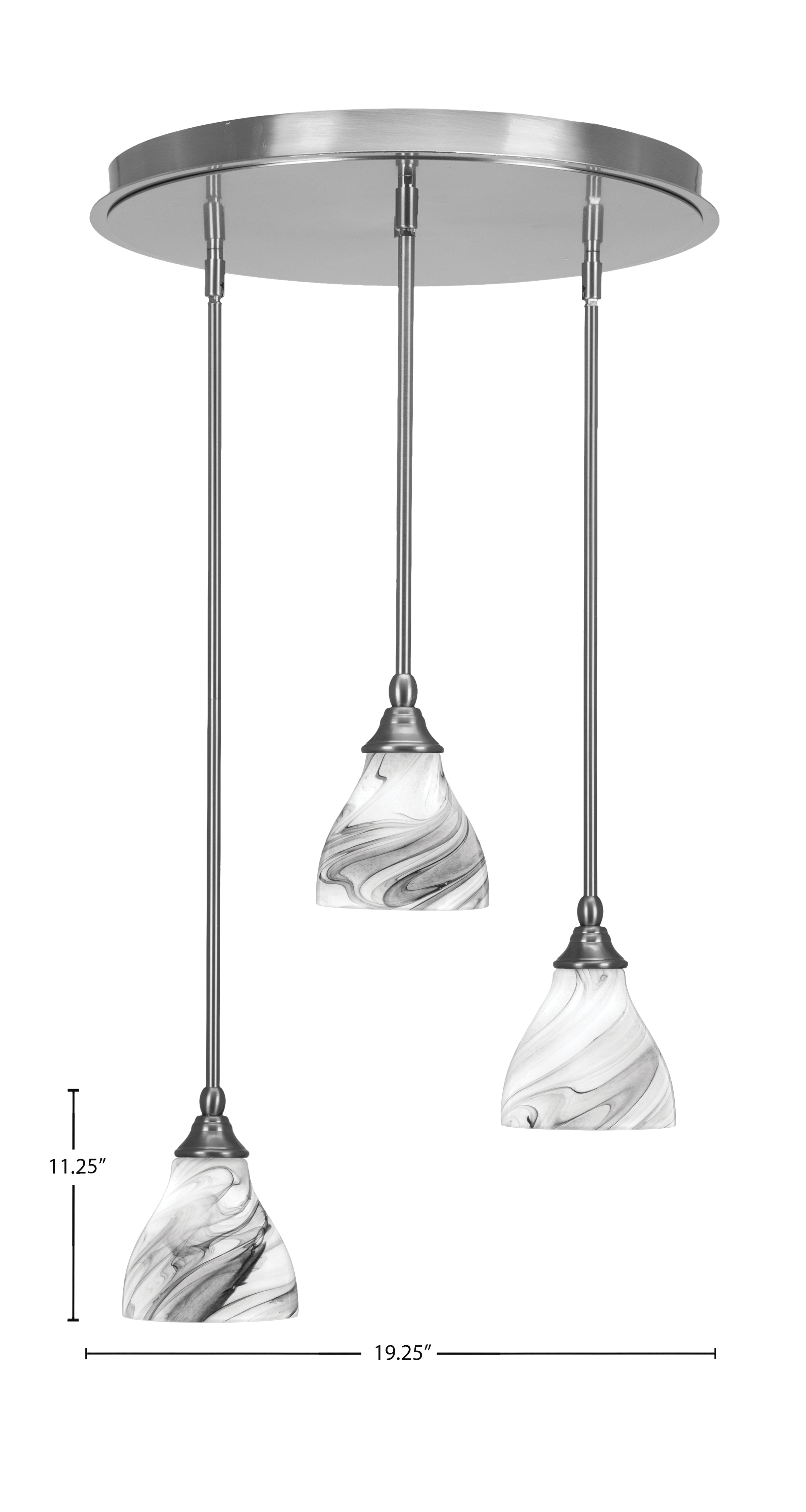 Empire Three Light Pendalier in Brushed Nickel with 6.25" Onyx Swirl Shade