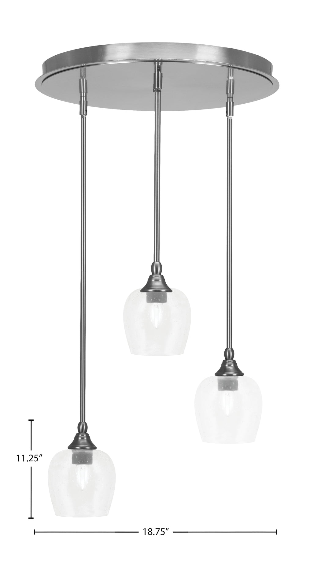 Empire Three Light Pendalier in Brushed Nickel with 6" Clear Bubble Shade