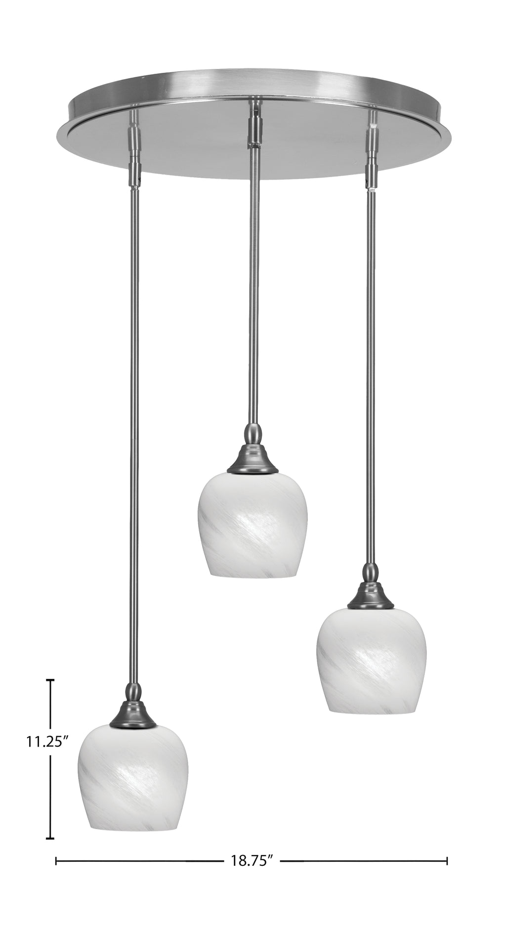 Empire Three Light Pendalier in Brushed Nickel with 6" White Marble Shade