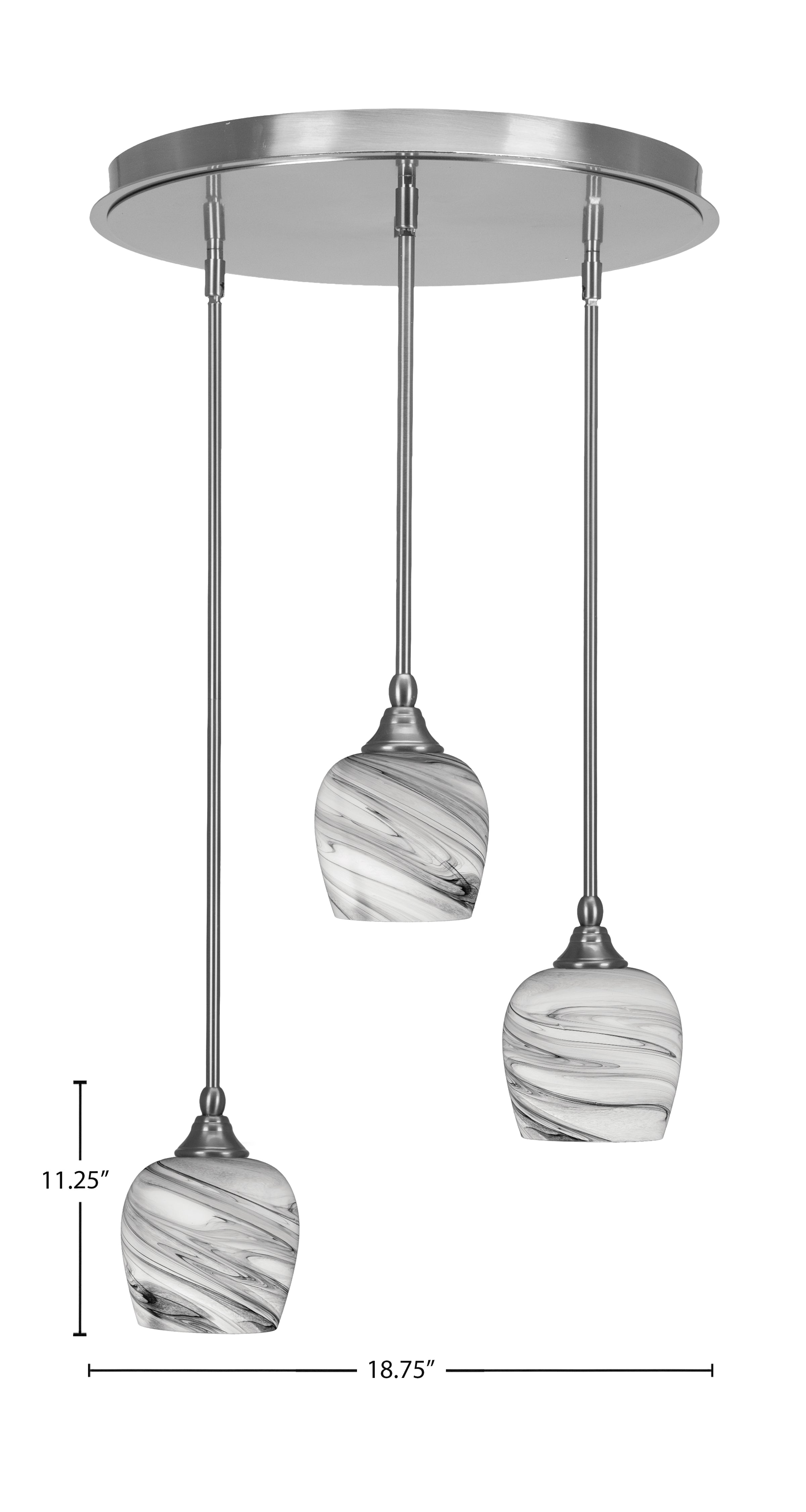 Empire Three Light Pendalier in Brushed Nickel with 6" Onyx Swirl Shade