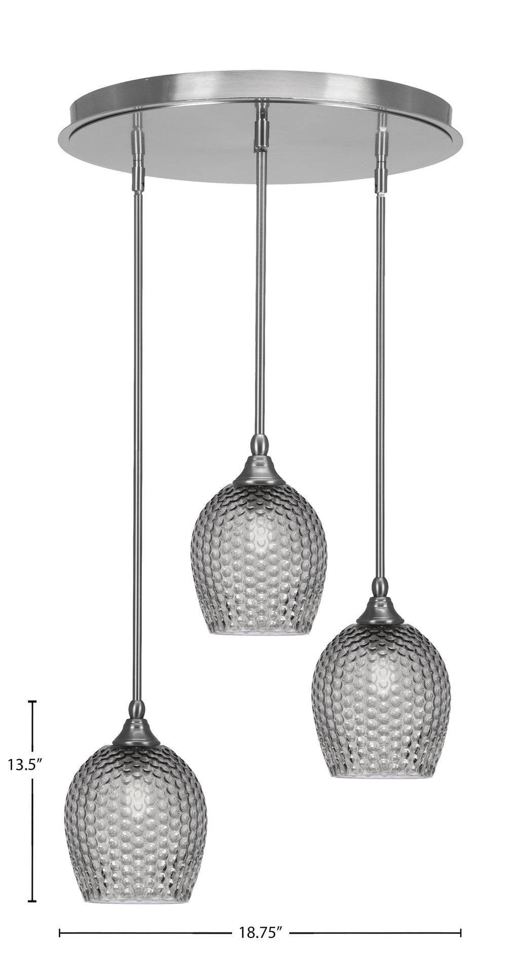 Empire Three Light Pendalier in Brushed Nickel with 7.5" Smoke Textured Shade