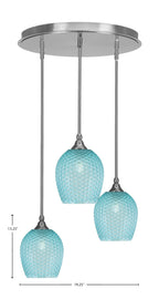 Empire Three Light Pendalier in Brushed Nickel with Turquoise Textured Shade