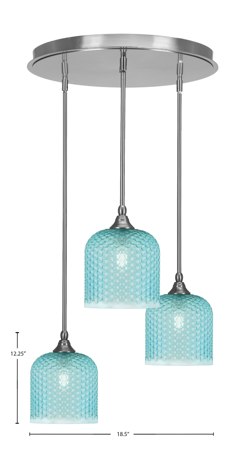 Empire Three Light Pendalier in Brushed Nickel with Turquoise Textured Shade