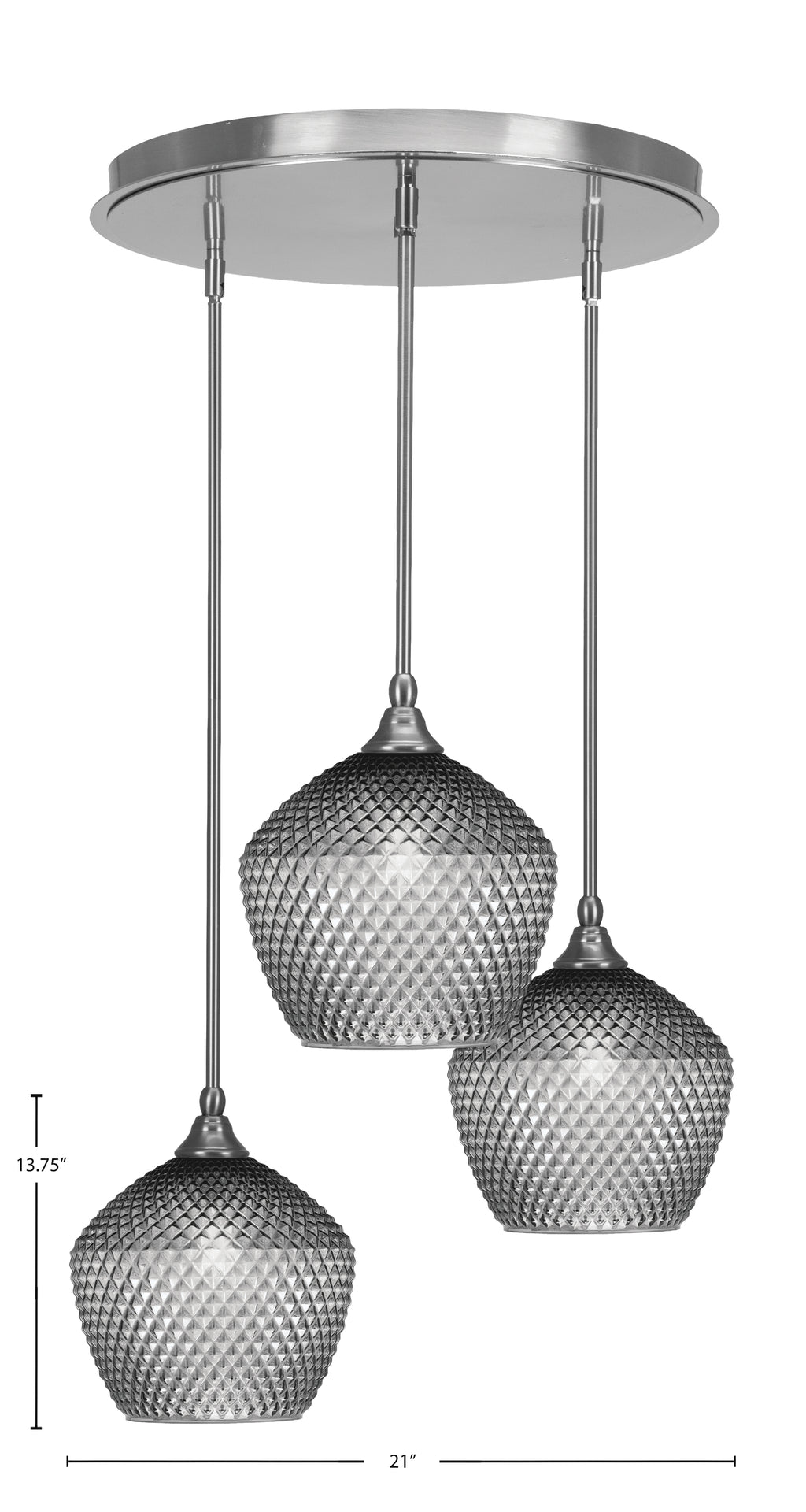 Empire Three Light Pendalier in Brushed Nickel with 9" Smoke Textured Shade