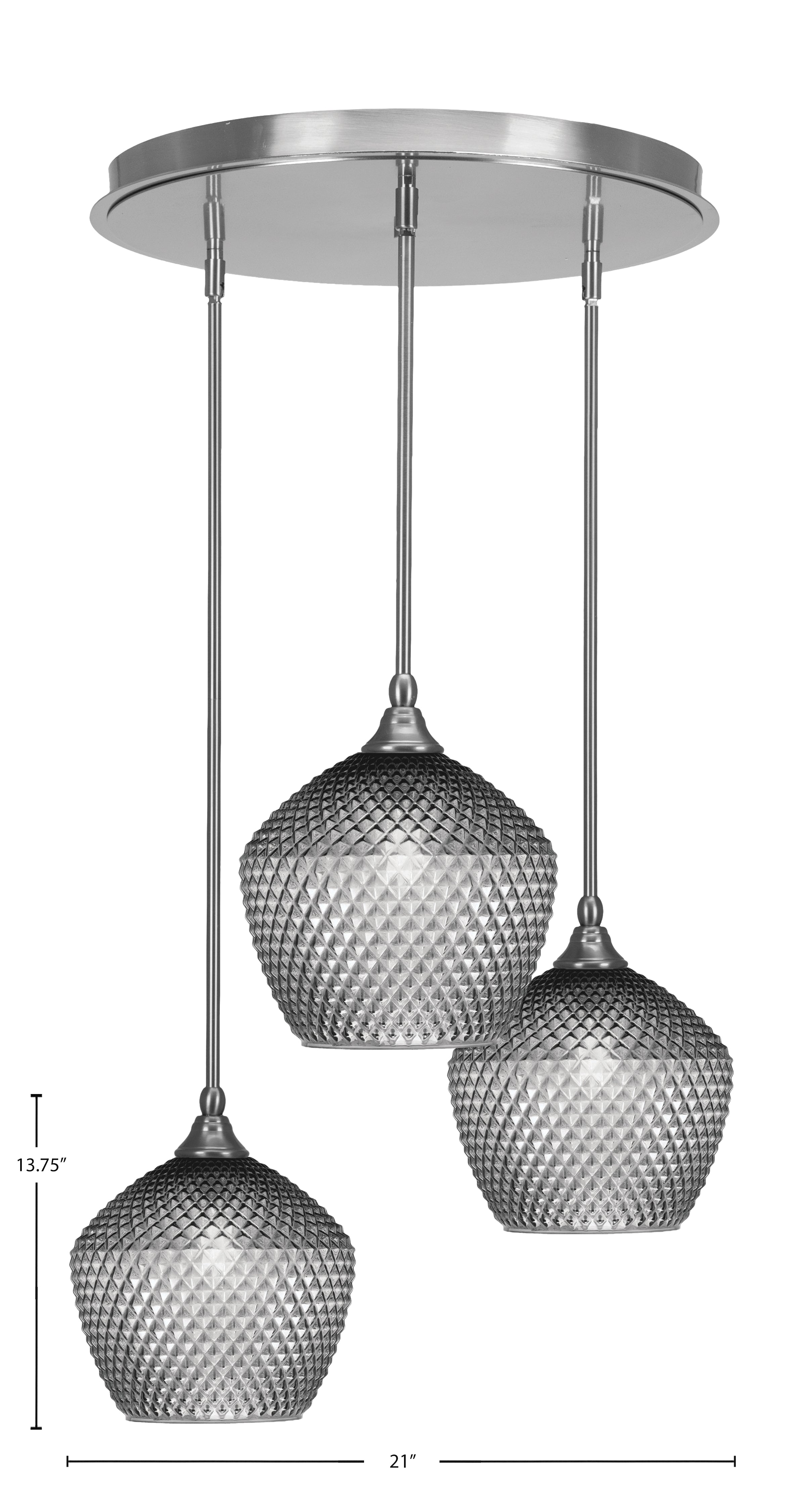 Empire Three Light Pendalier in Brushed Nickel with 9" Smoke Textured Shade