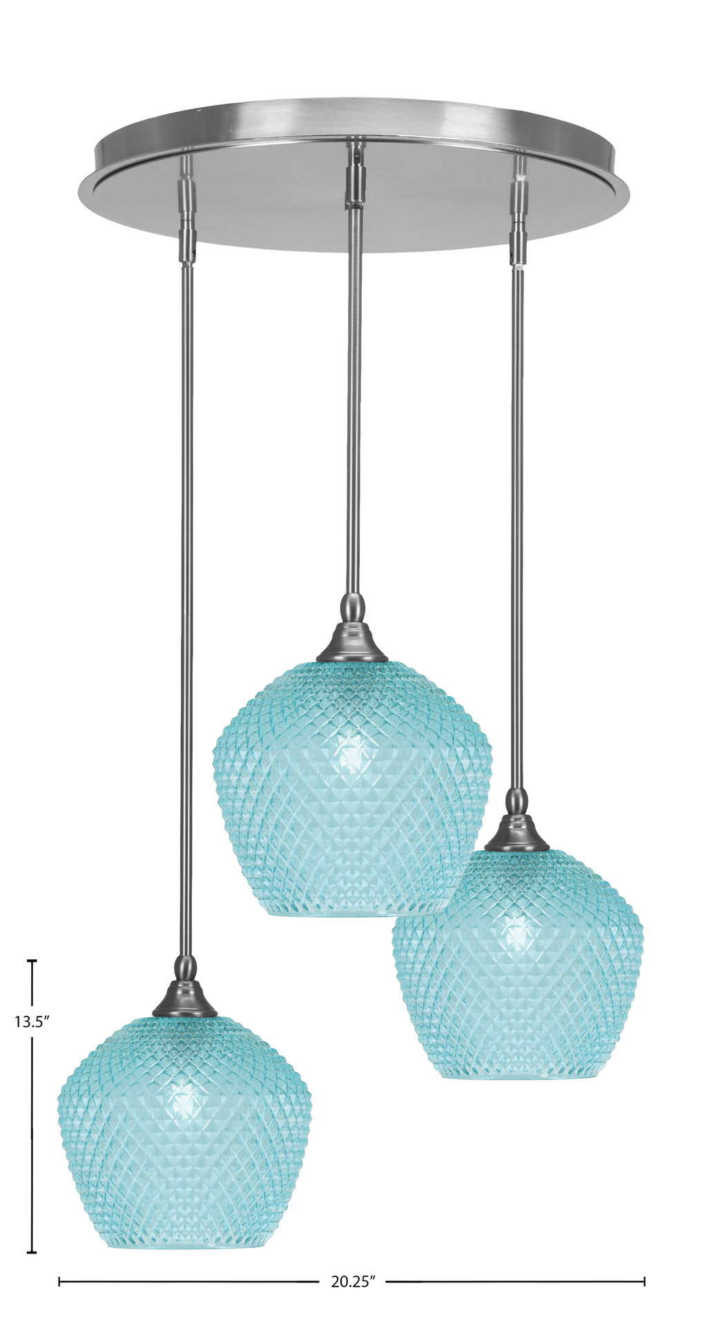 Empire Three Light Pendalier in Brushed Nickel with Turquoise Textured Shade