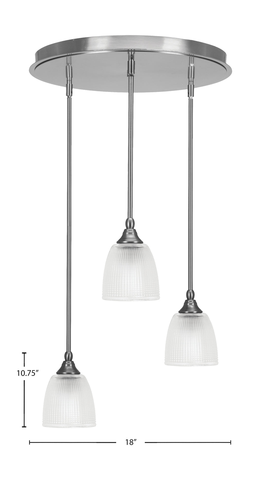 Empire Three Light Cluster Pendalier in Brushed Nickel with 5" Clear Ribbed Shade