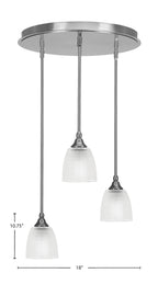 Empire Three Light Cluster Pendalier in Brushed Nickel with 5" Clear Ribbed Shade