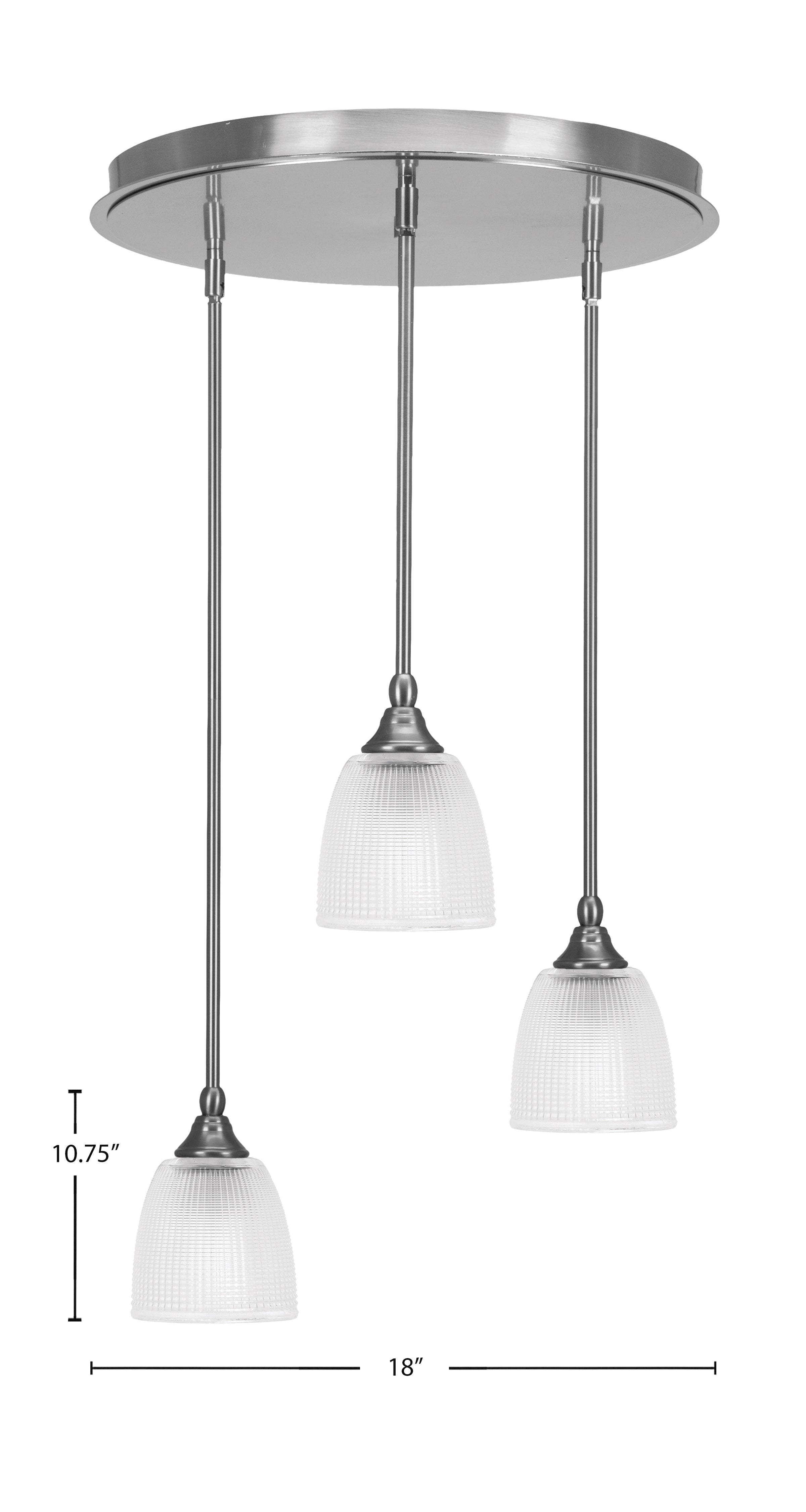 Empire Three Light Cluster Pendalier in Brushed Nickel with 5" Clear Ribbed Shade