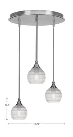 Empire Three Light Pendalier in Brushed Nickel with 6" Clear Ribbed Shade