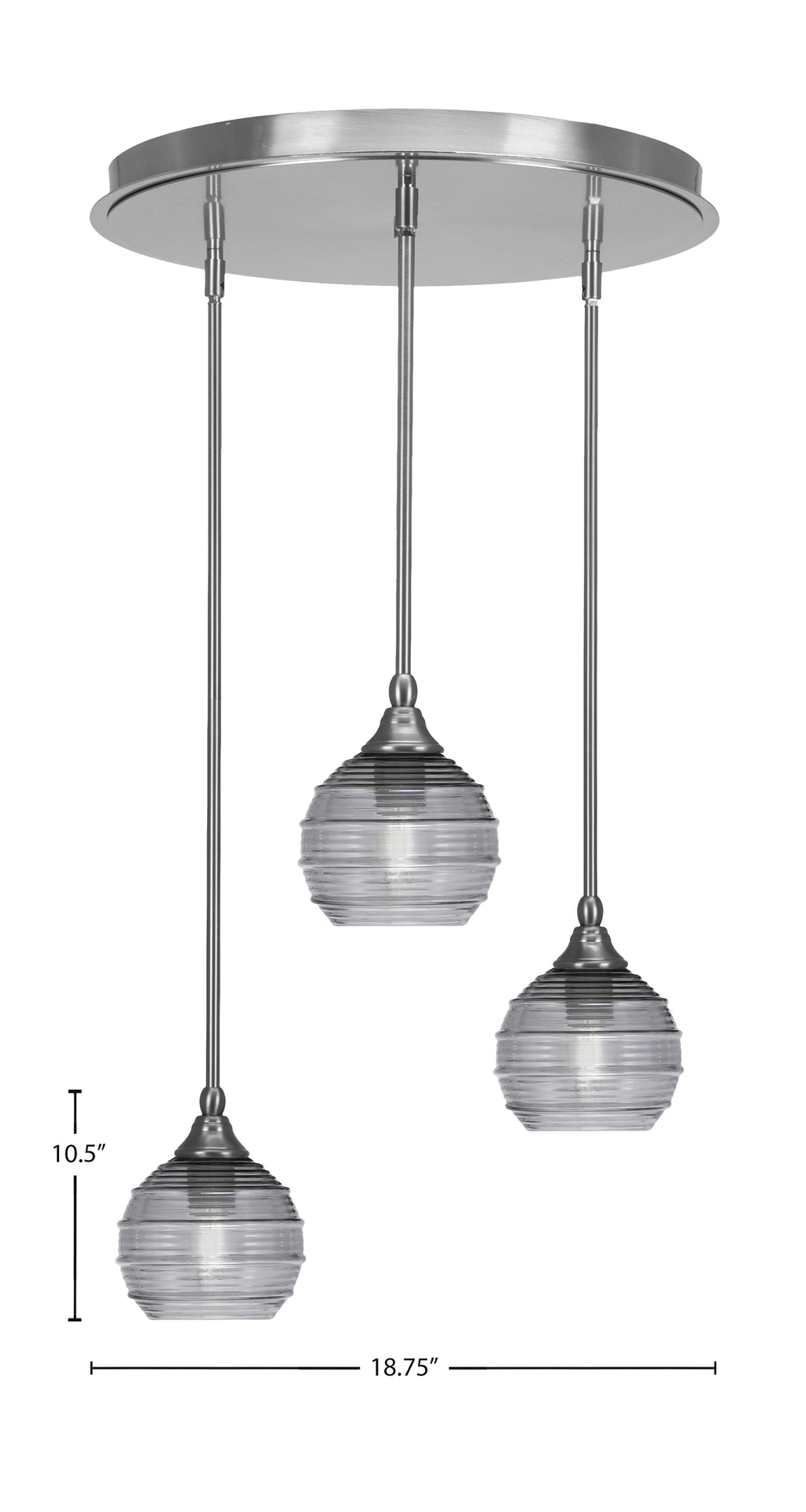 Empire Three Light Pendalier in Brushed Nickel with 6" Smoke Ribbed Shade