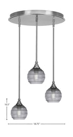 Empire Three Light Pendalier in Brushed Nickel with 6" Smoke Ribbed Shade