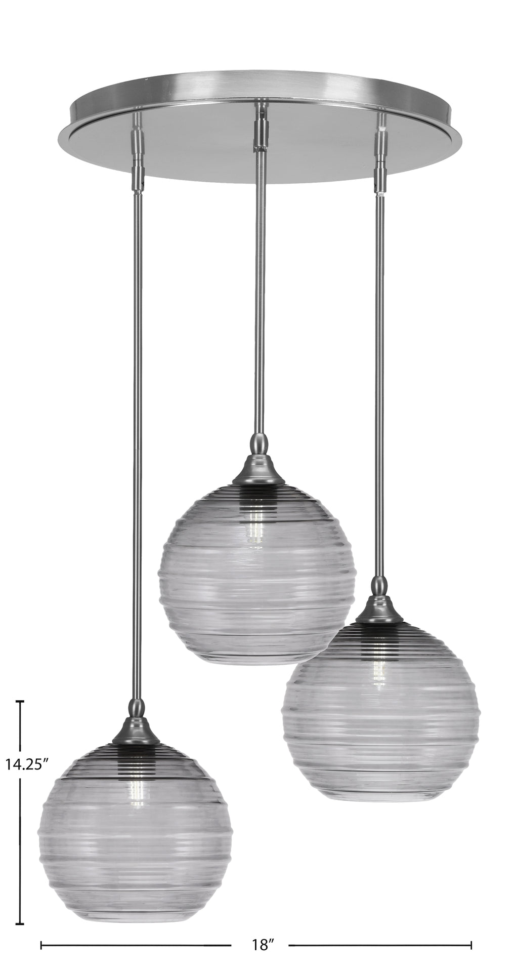 Empire Three Light Pendalier in Brushed Nickel with 10" Smoke Ribbed Shade