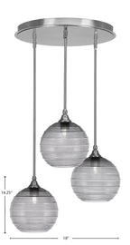 Empire Three Light Pendalier in Brushed Nickel with 10" Smoke Ribbed Shade