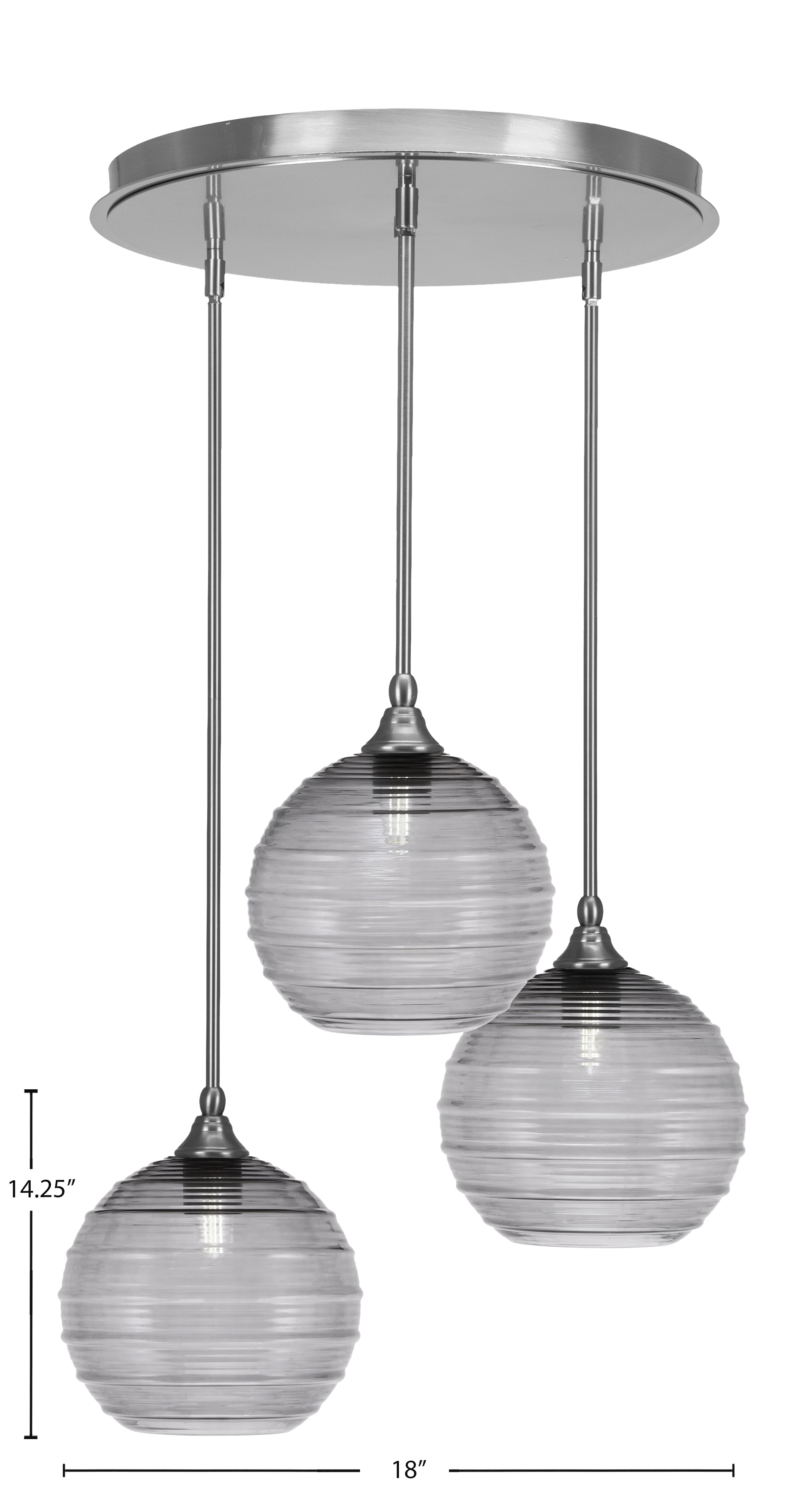 Empire Three Light Pendalier in Brushed Nickel with 10" Smoke Ribbed Shade