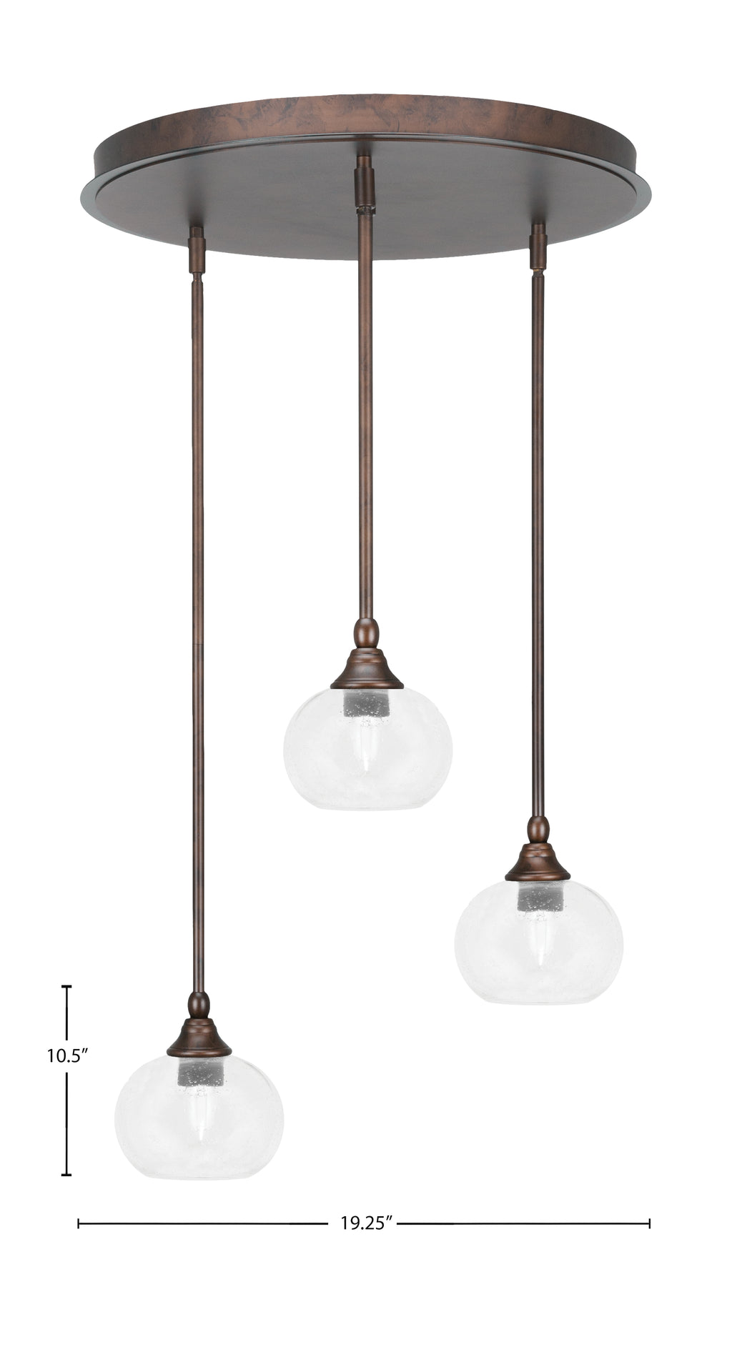 Empire Three Light Pendalier in Bronze with 7" Clear Bubble Shade