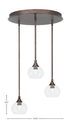 Empire Three Light Pendalier in Bronze with 7" Clear Bubble Shade