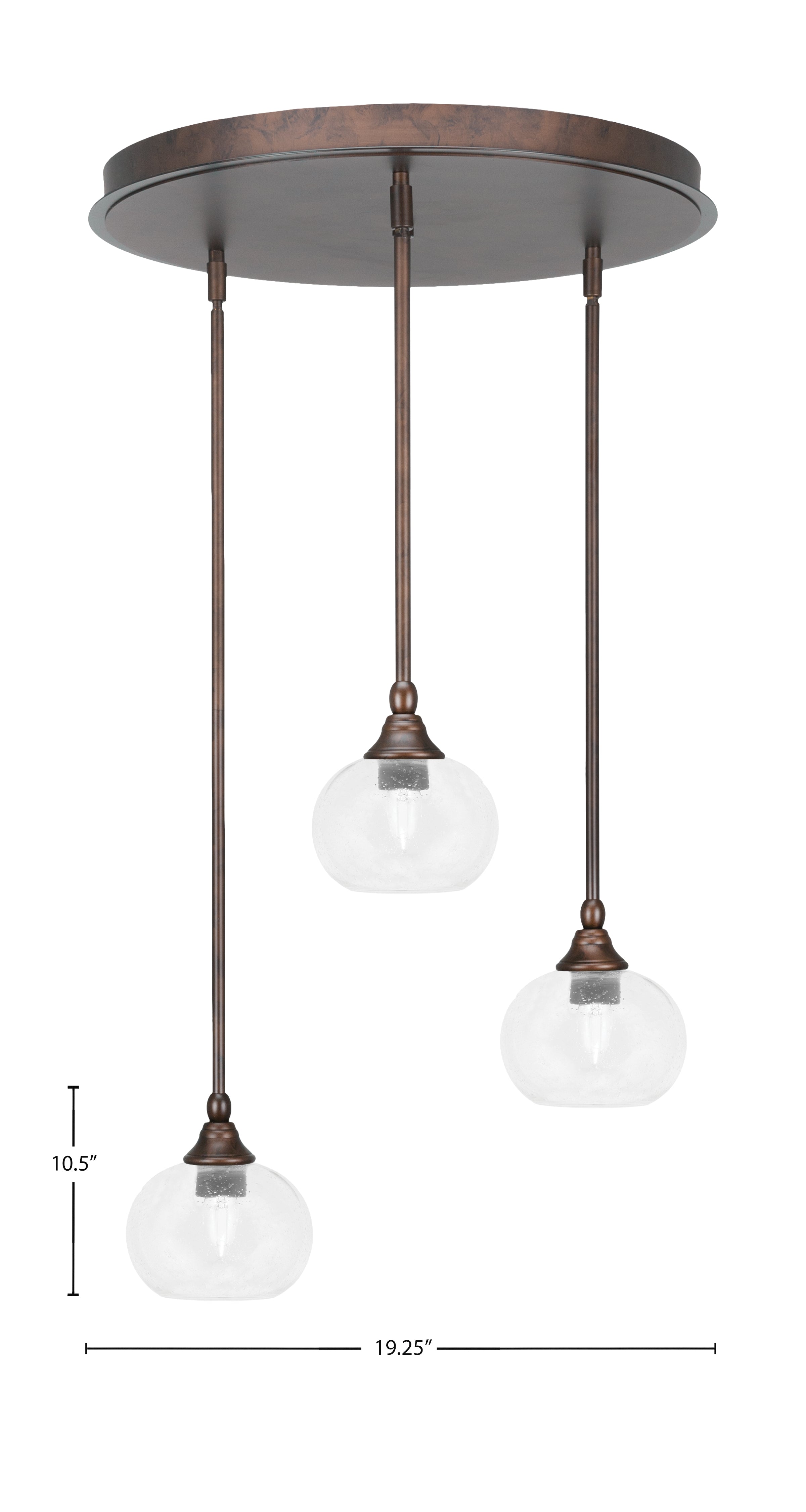 Empire Three Light Pendalier in Bronze with 7" Clear Bubble Shade
