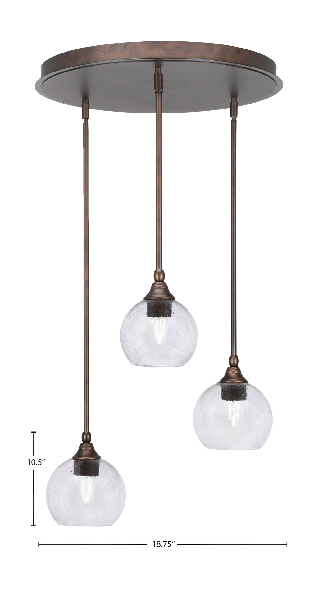 Empire Three Light Pendalier in Bronze with 5.75" Clear Bubble Shade