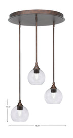 Empire Three Light Pendalier in Bronze with 5.75" Clear Bubble Shade