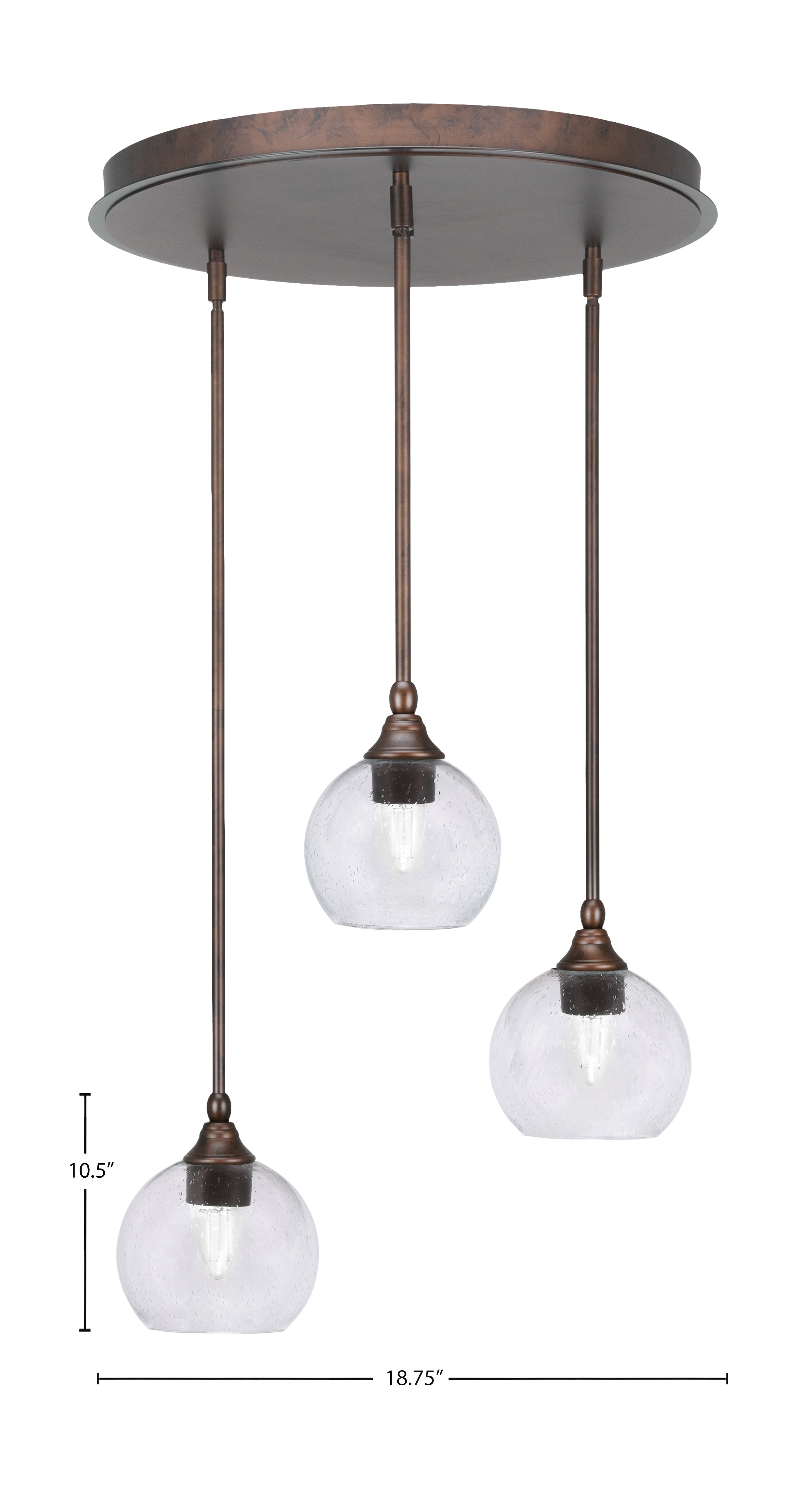 Empire Three Light Pendalier in Bronze with 5.75" Clear Bubble Shade