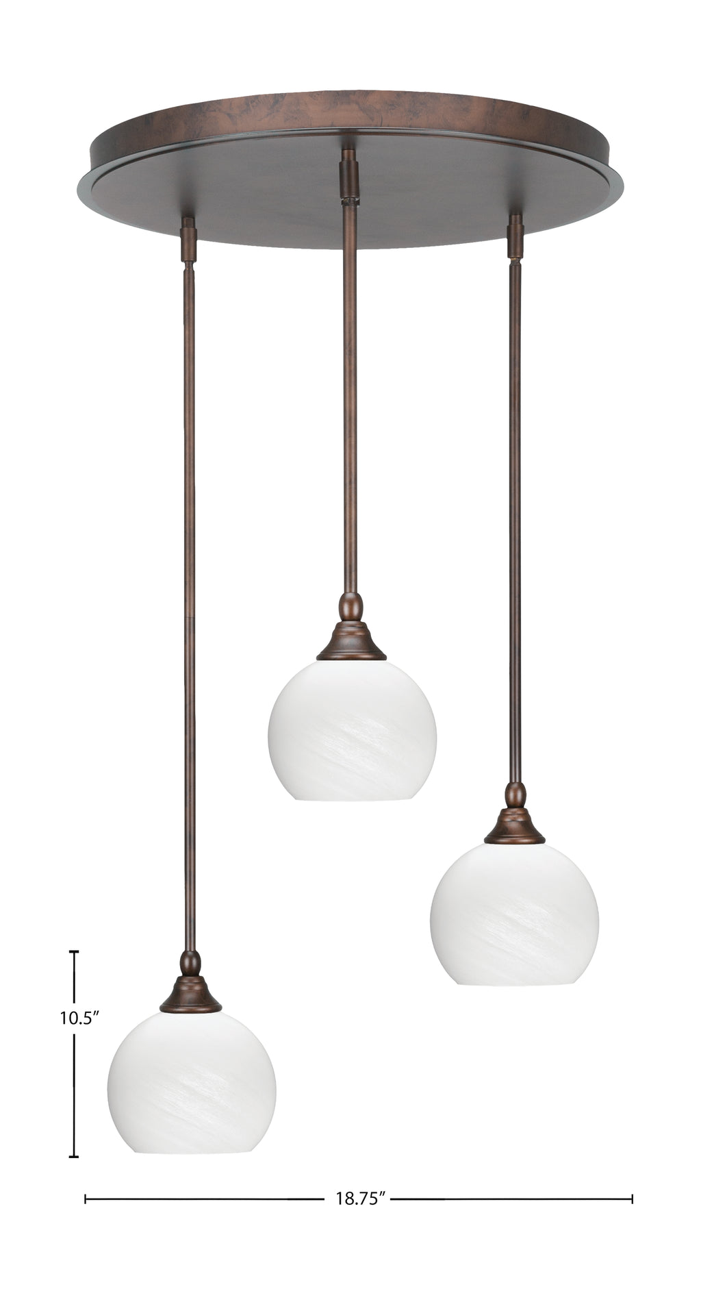 Empire Three Light Pendalier in Bronze with 5.75" White Marble Shade