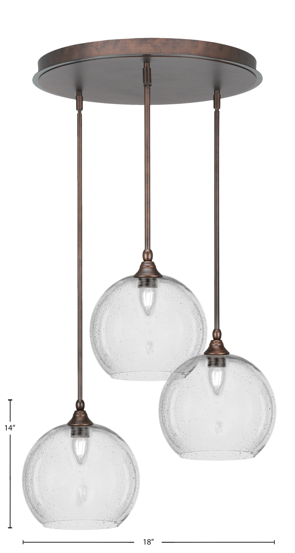 Empire Three Light Pendalier in Bronze with 9.5" Clear Bubble Shade