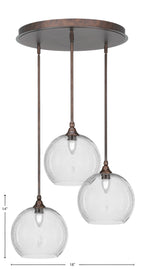 Empire Three Light Pendalier in Bronze with 9.5" Clear Bubble Shade