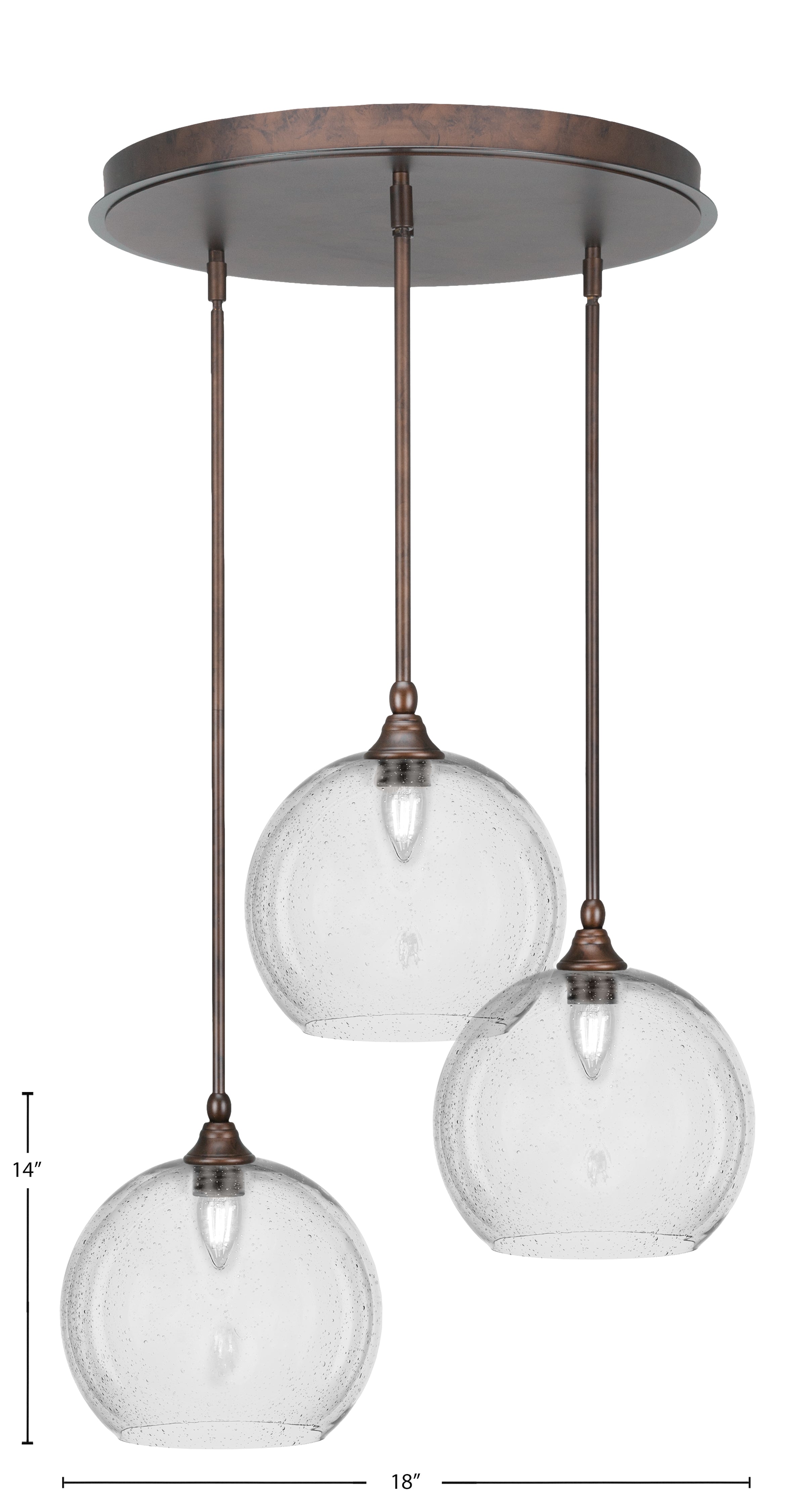 Empire Three Light Pendalier in Bronze with 9.5" Clear Bubble Shade