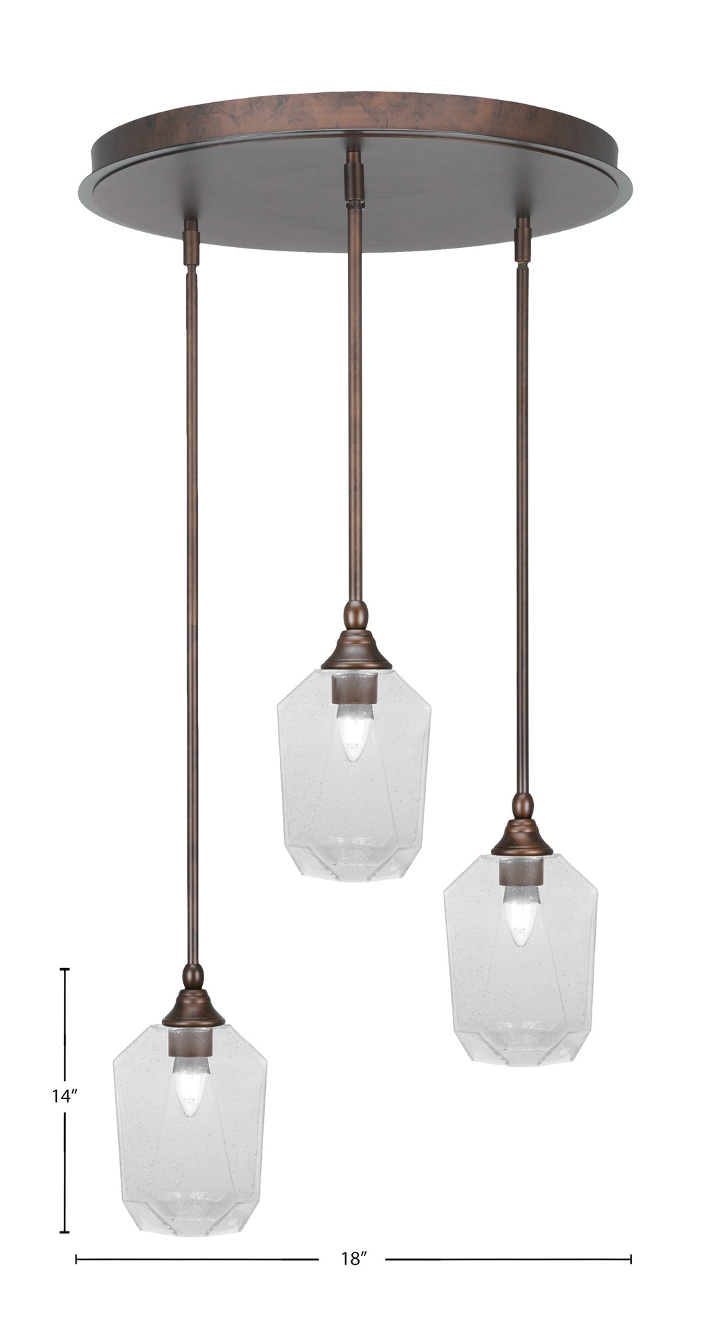 Empire Three Light Pendalier in Bronze with 6.25" Clear Bubble Shade