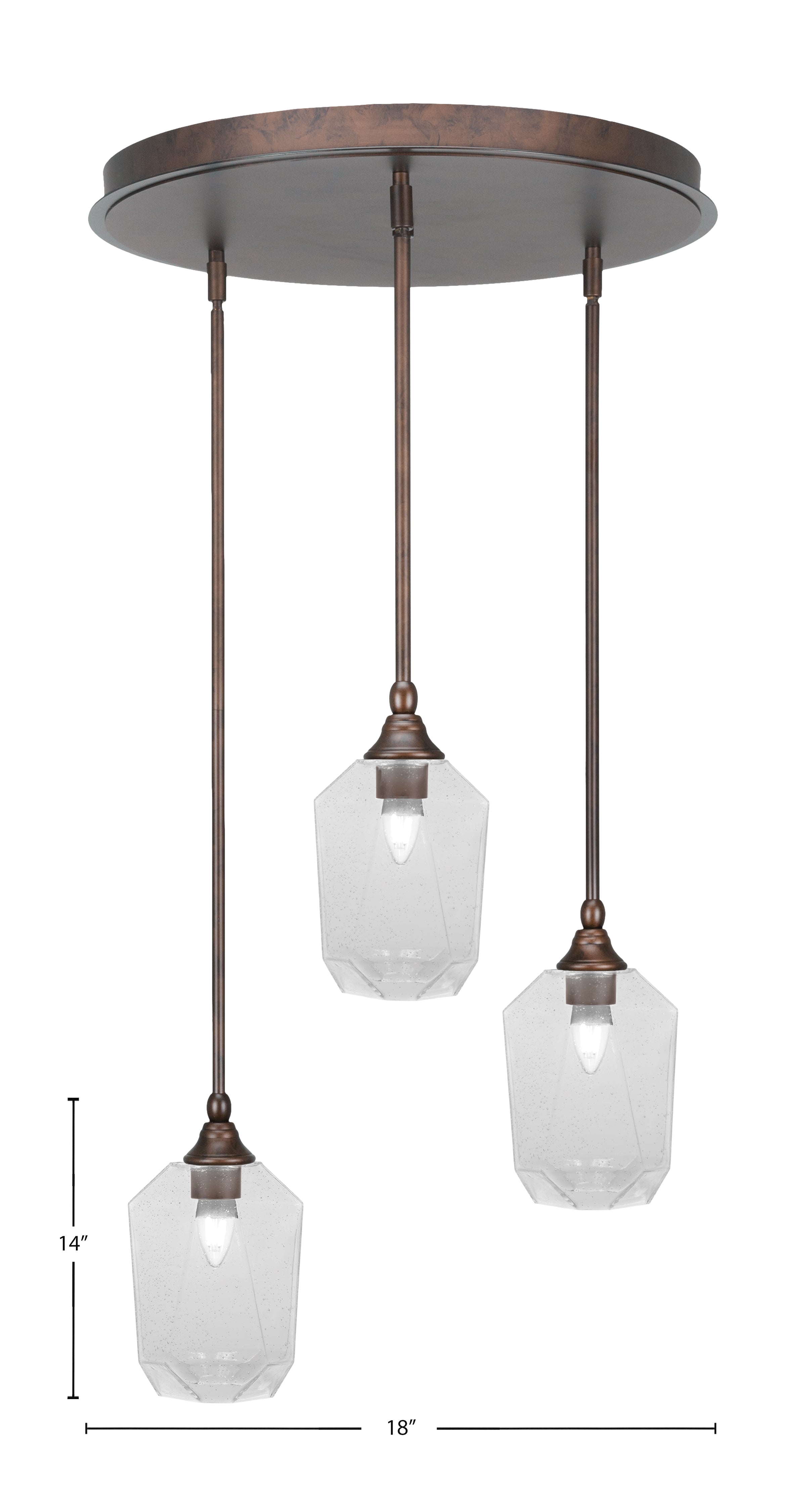 Empire Three Light Pendalier in Bronze with 6.25" Clear Bubble Shade