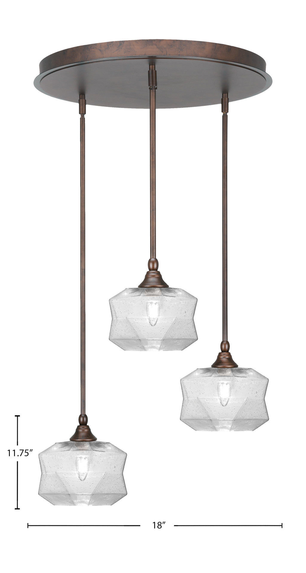 Empire Three Light Pendalier in Bronze with 8.75" Clear Bubble Shade
