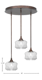 Empire Three Light Pendalier in Bronze with 8.75" Clear Bubble Shade