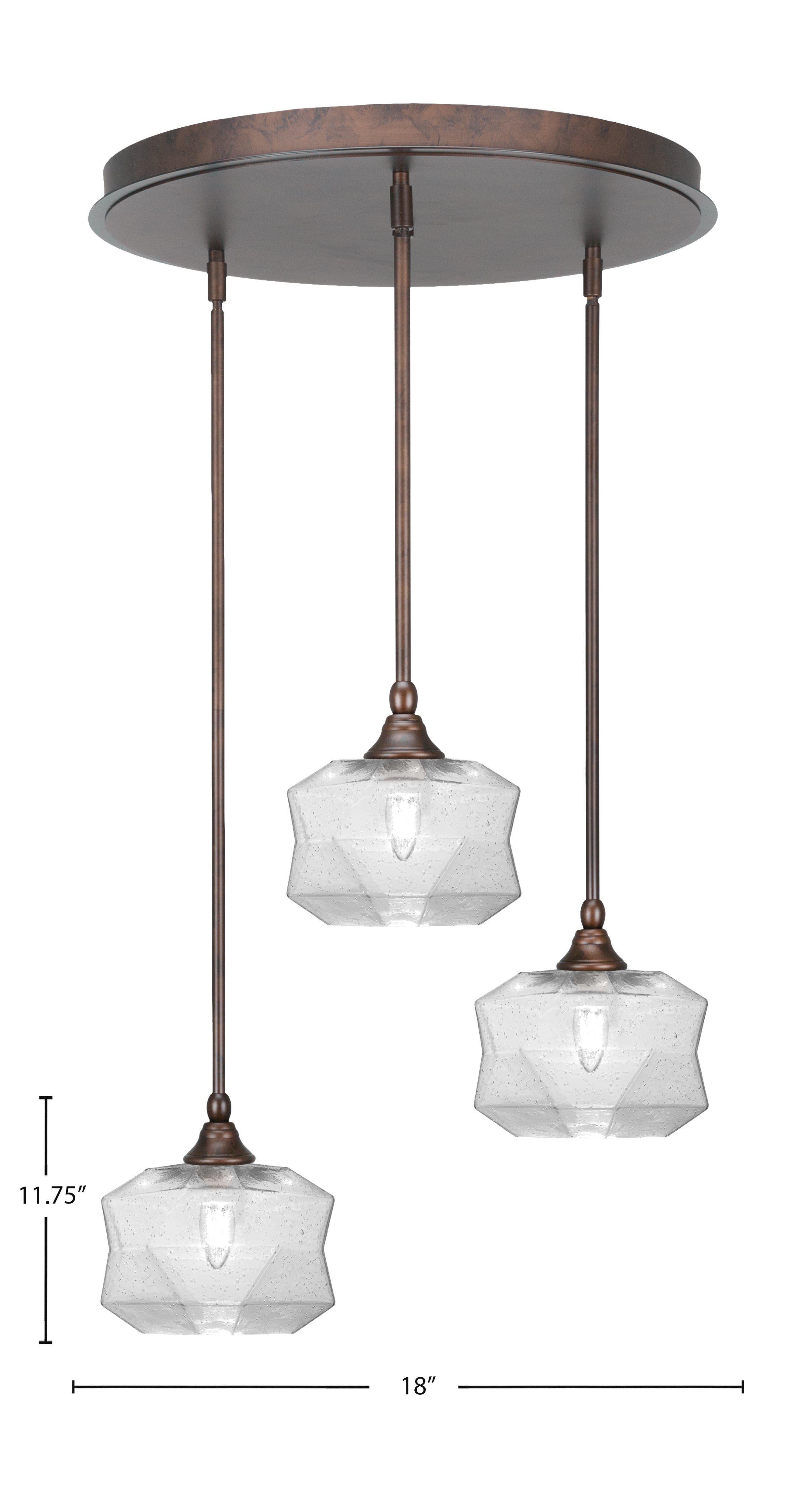 Empire Three Light Pendalier in Bronze with 8.75" Clear Bubble Shade