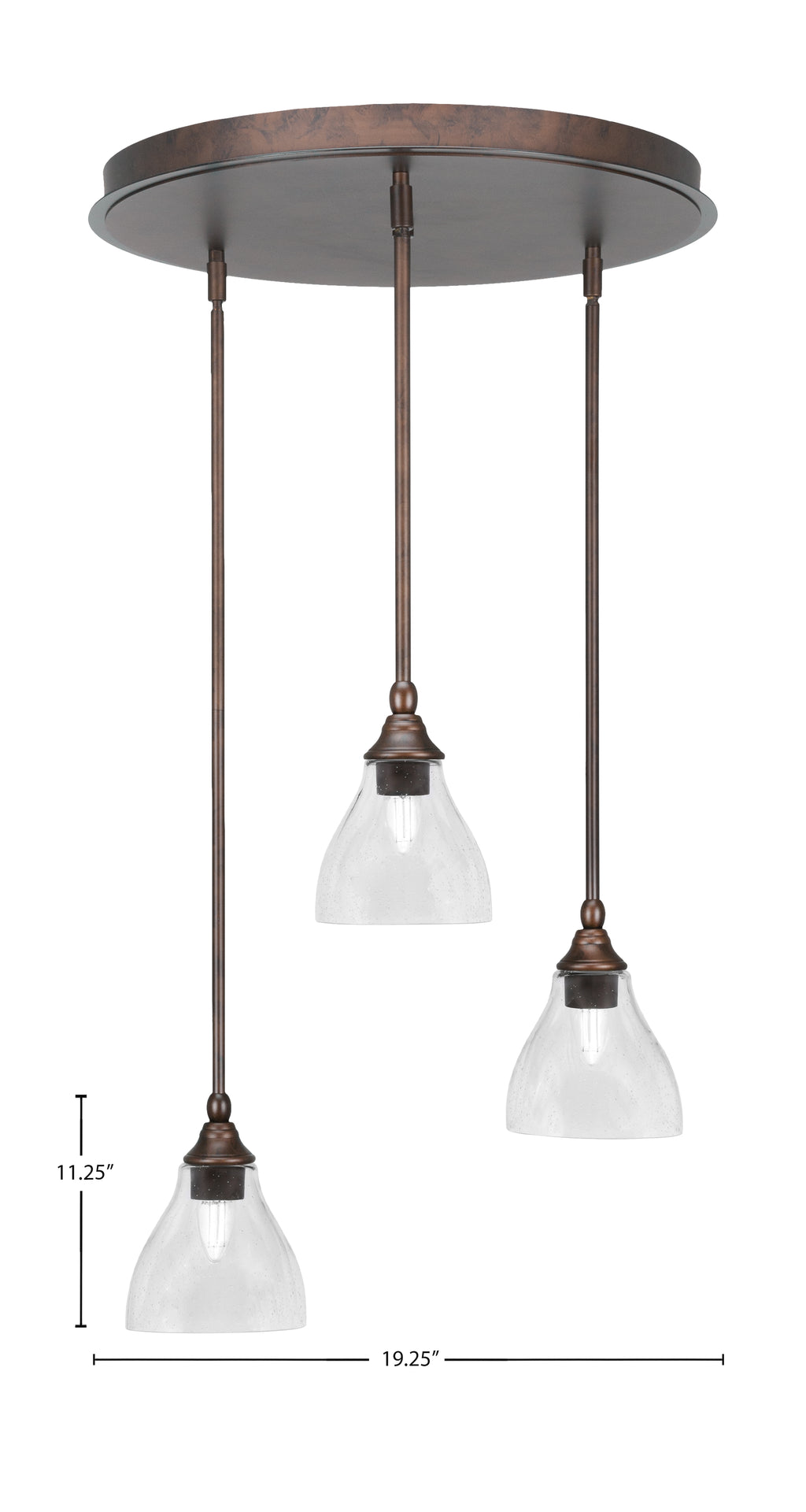 Empire Three Light Pendalier in Bronze with 6.25" Clear Bubble Shade