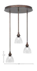 Empire Three Light Pendalier in Bronze with 6.25" Clear Bubble Shade
