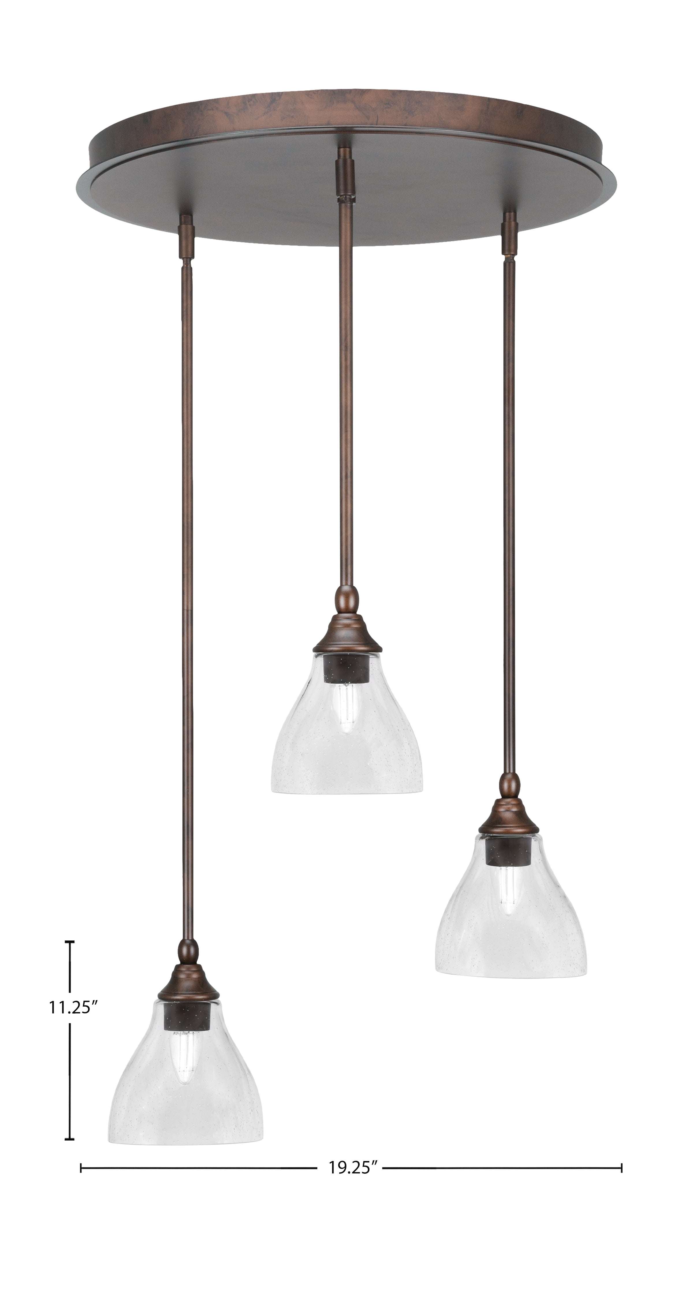 Empire Three Light Pendalier in Bronze with 6.25" Clear Bubble Shade
