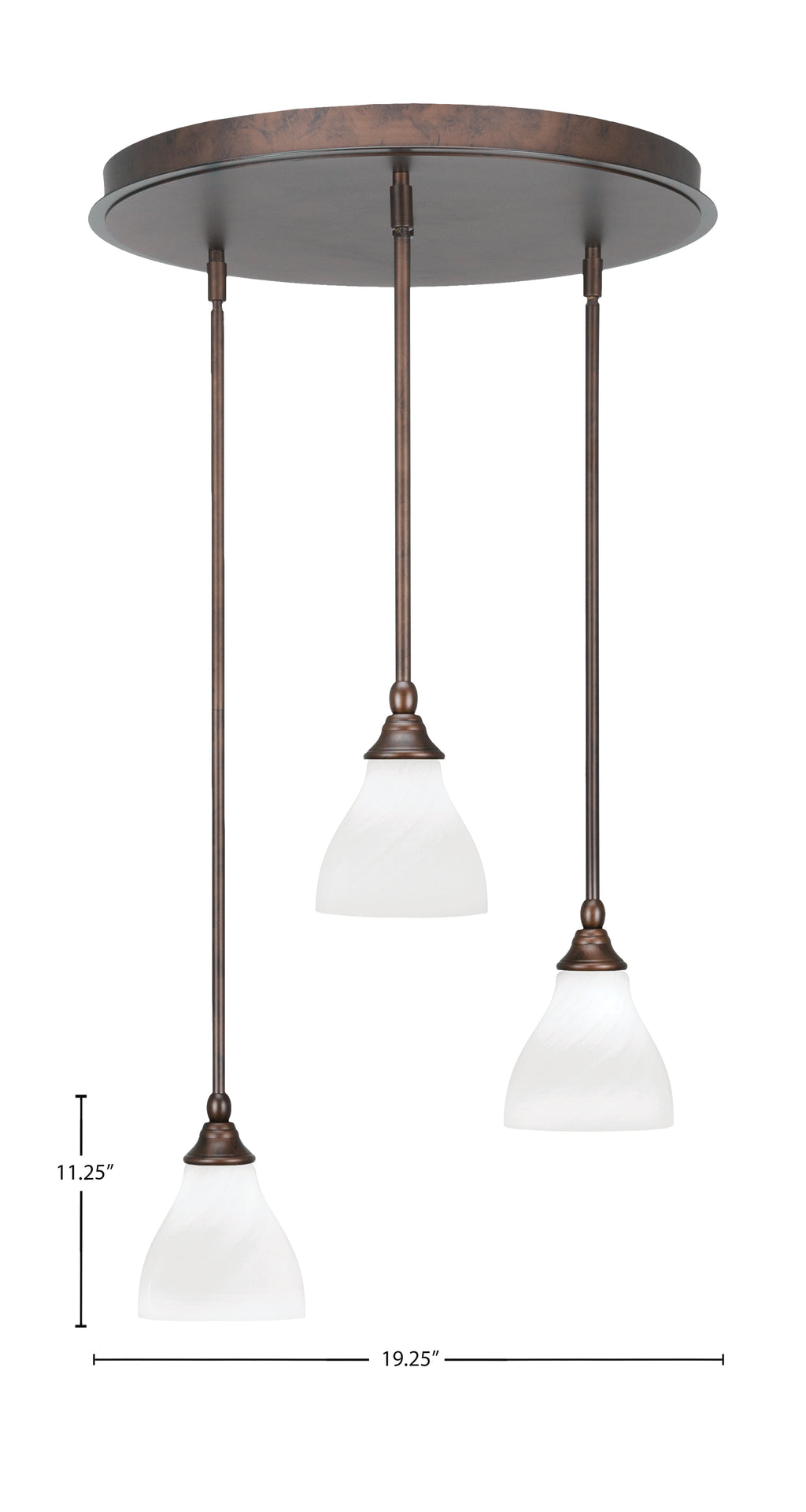 Empire Three Light Pendalier in Bronze with 6.25" White Marble Shade