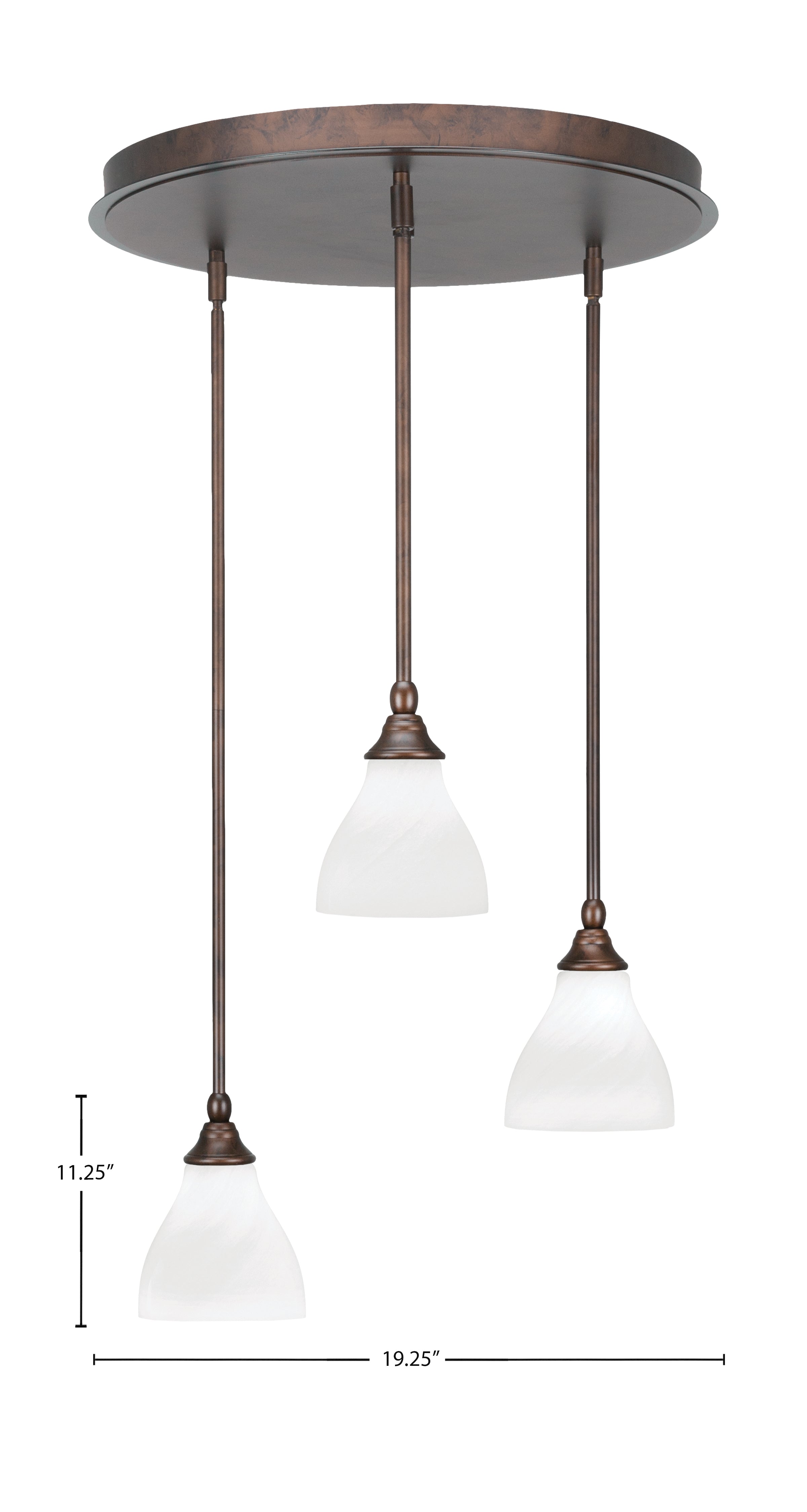 Empire Three Light Pendalier in Bronze with 6.25" White Marble Shade