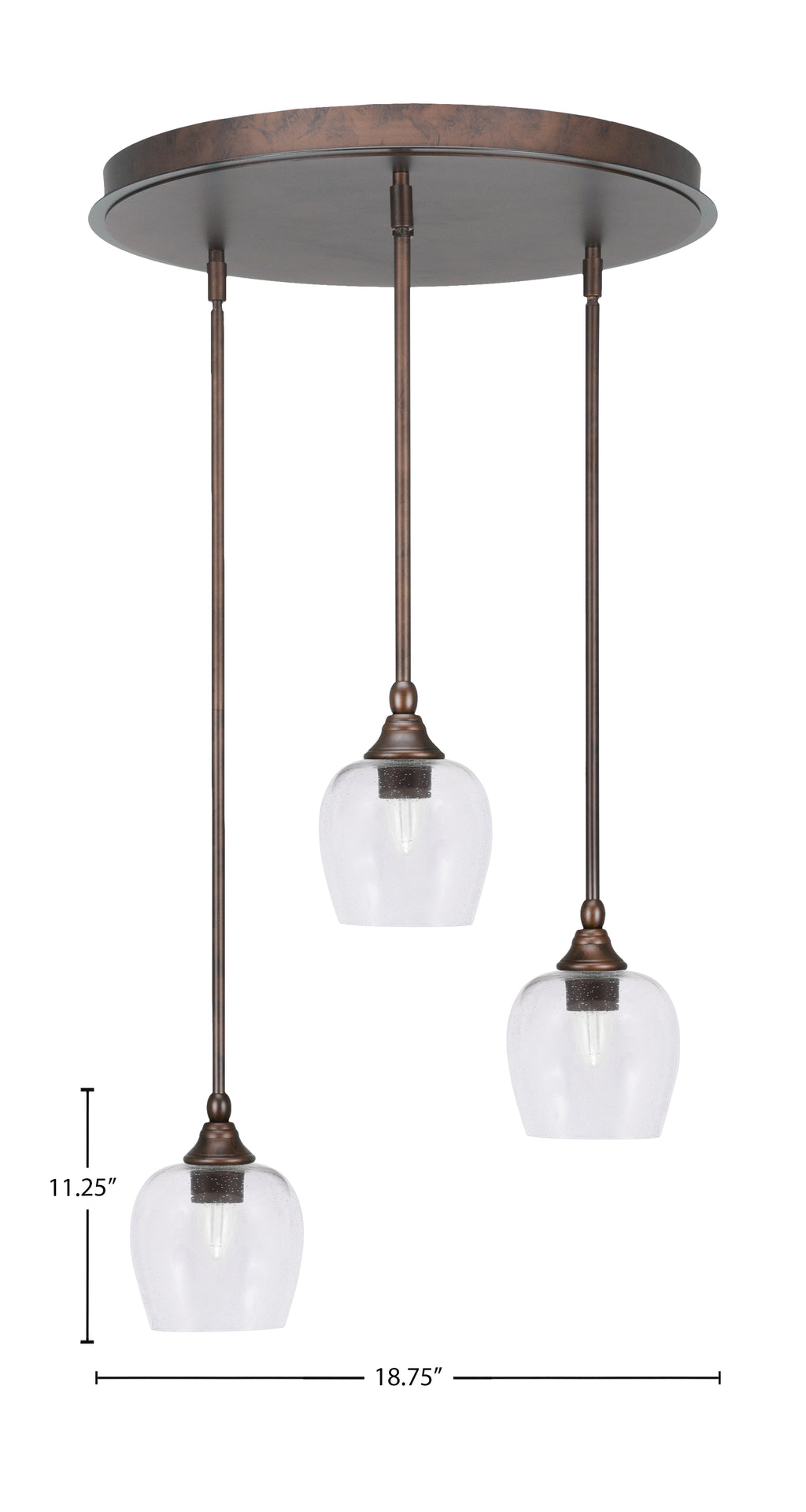 Empire Three Light Pendalier in Bronze with 6" Clear Bubble Shade