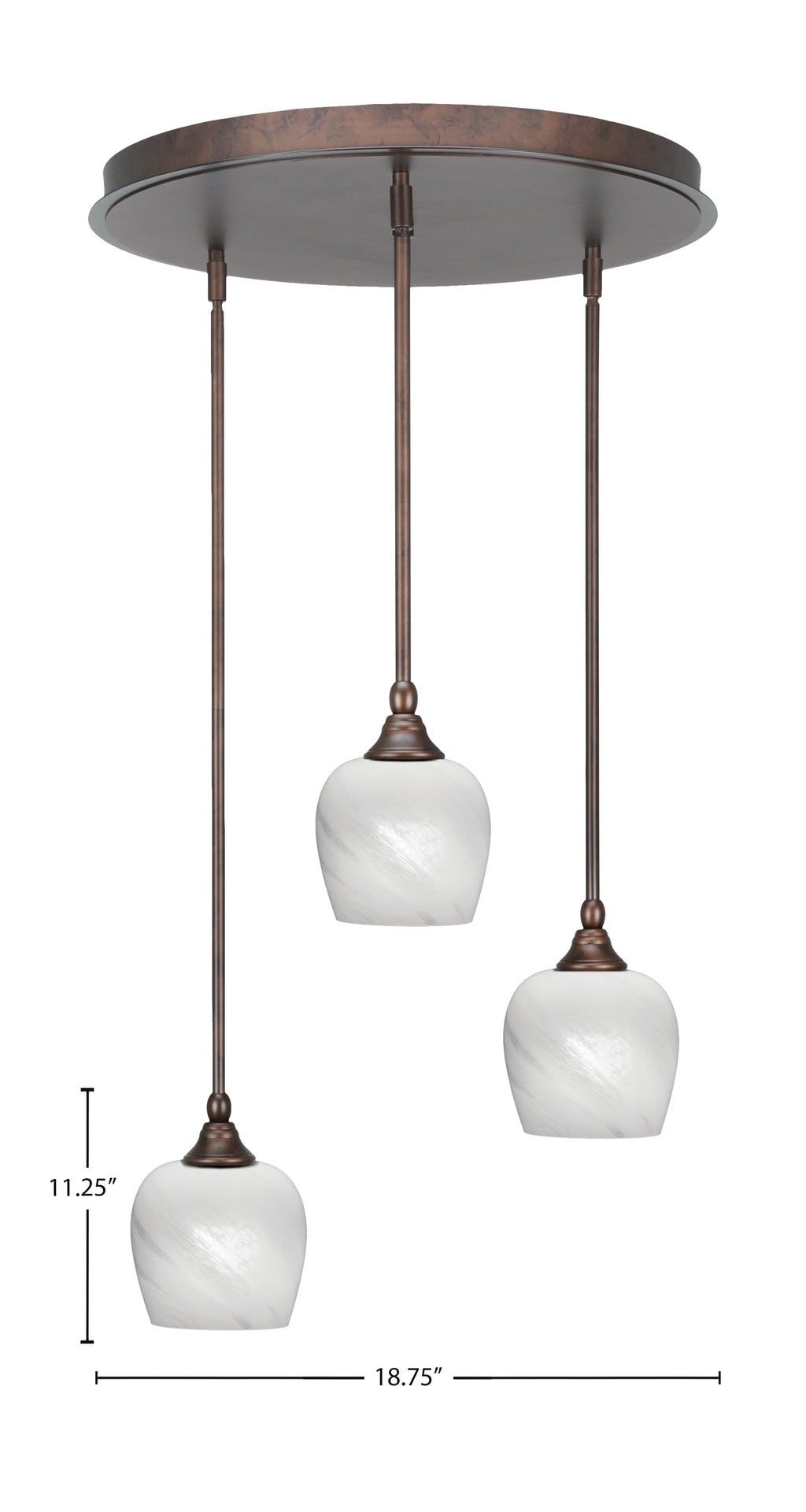 Empire Three Light Pendalier in Bronze with 6" White Marble Shade