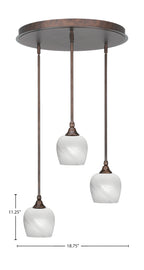 Empire Three Light Pendalier in Bronze with 6" White Marble Shade