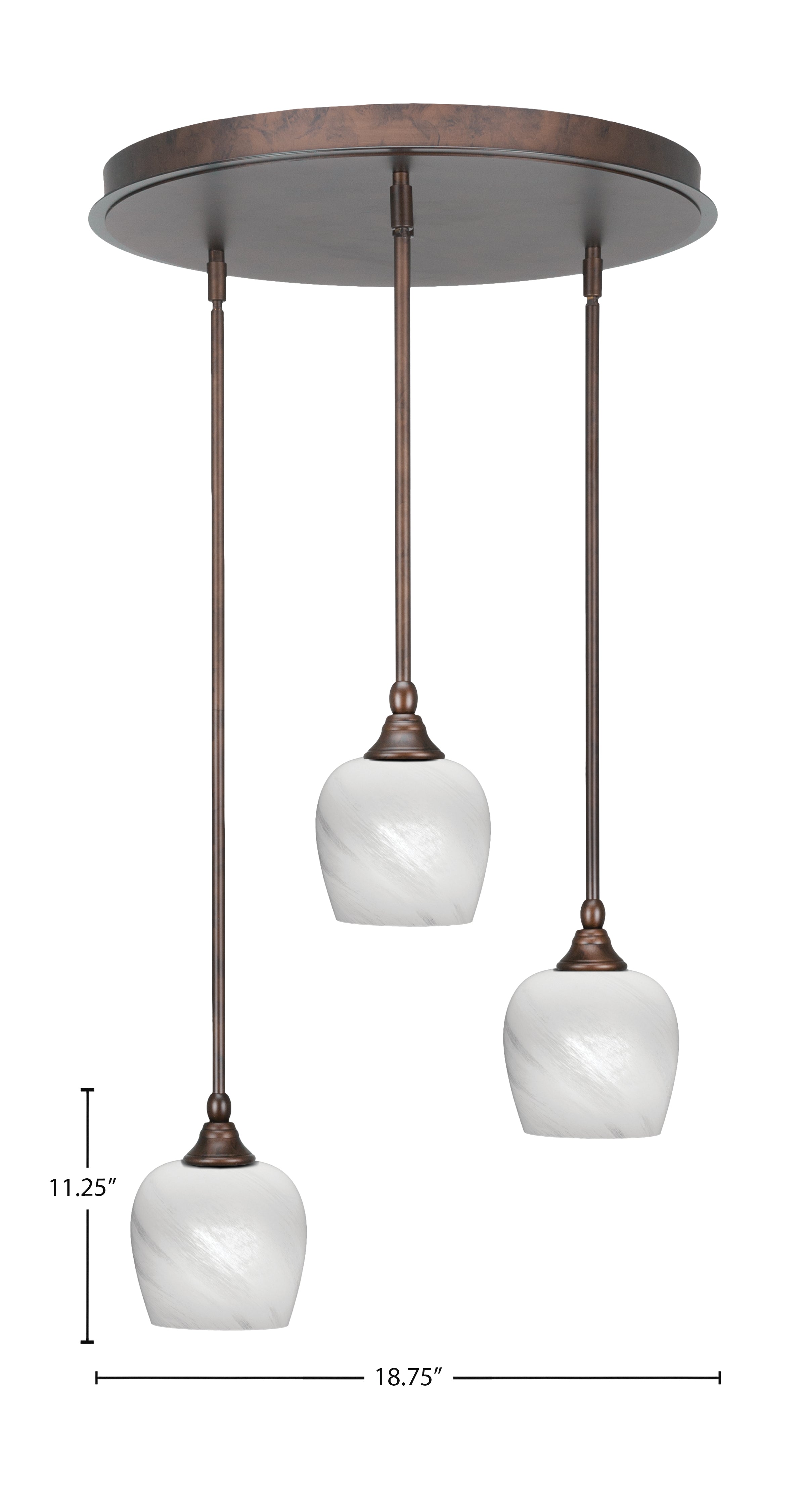 Empire Three Light Pendalier in Bronze with 6" White Marble Shade