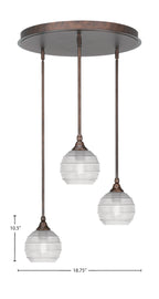 Empire Three Light Pendalier in Bronze with 6" Clear Ribbed Shade