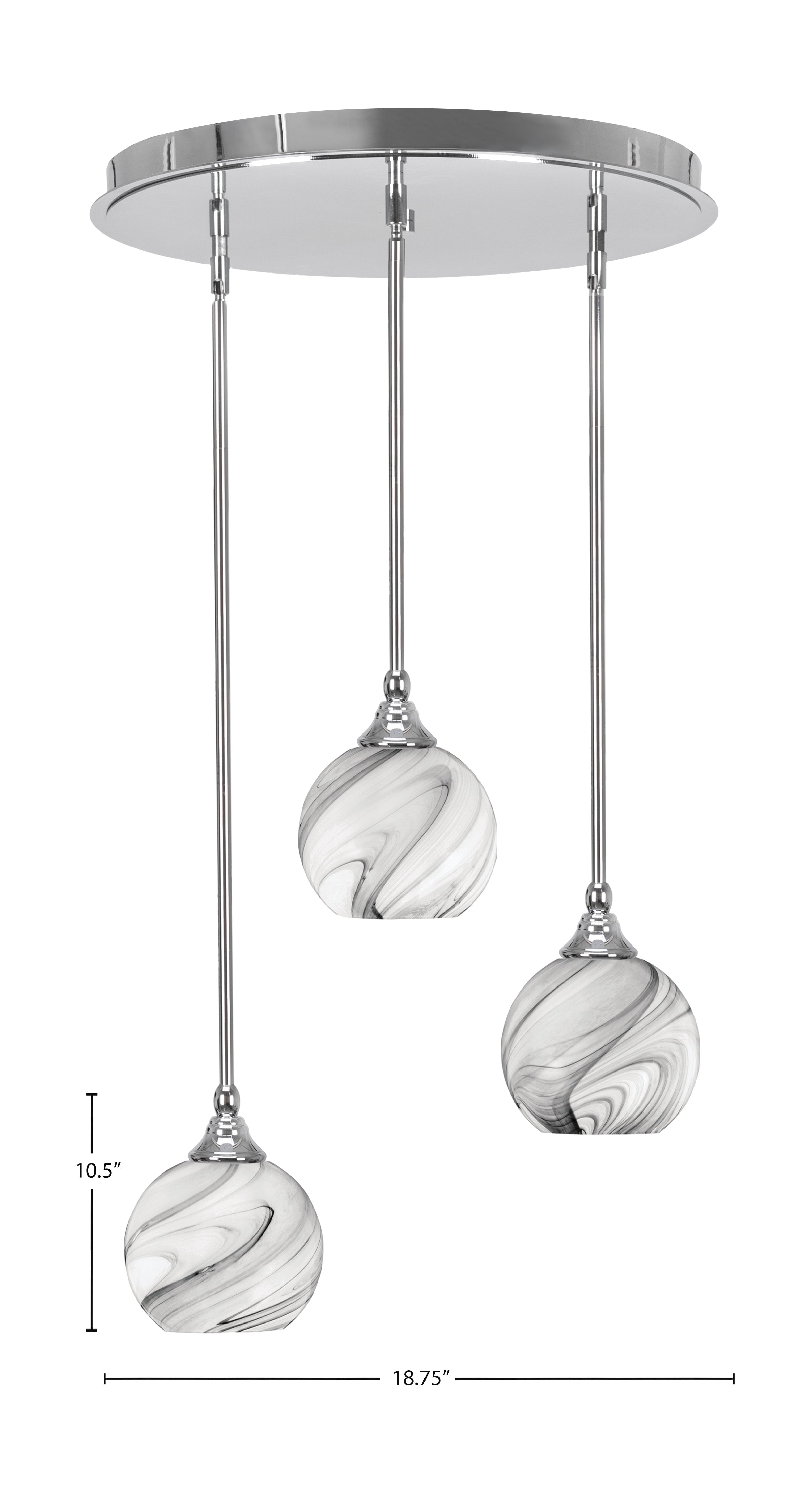 Empire Three Light Pendalier in Chrome with 5.75" Onyx Swirl Shade