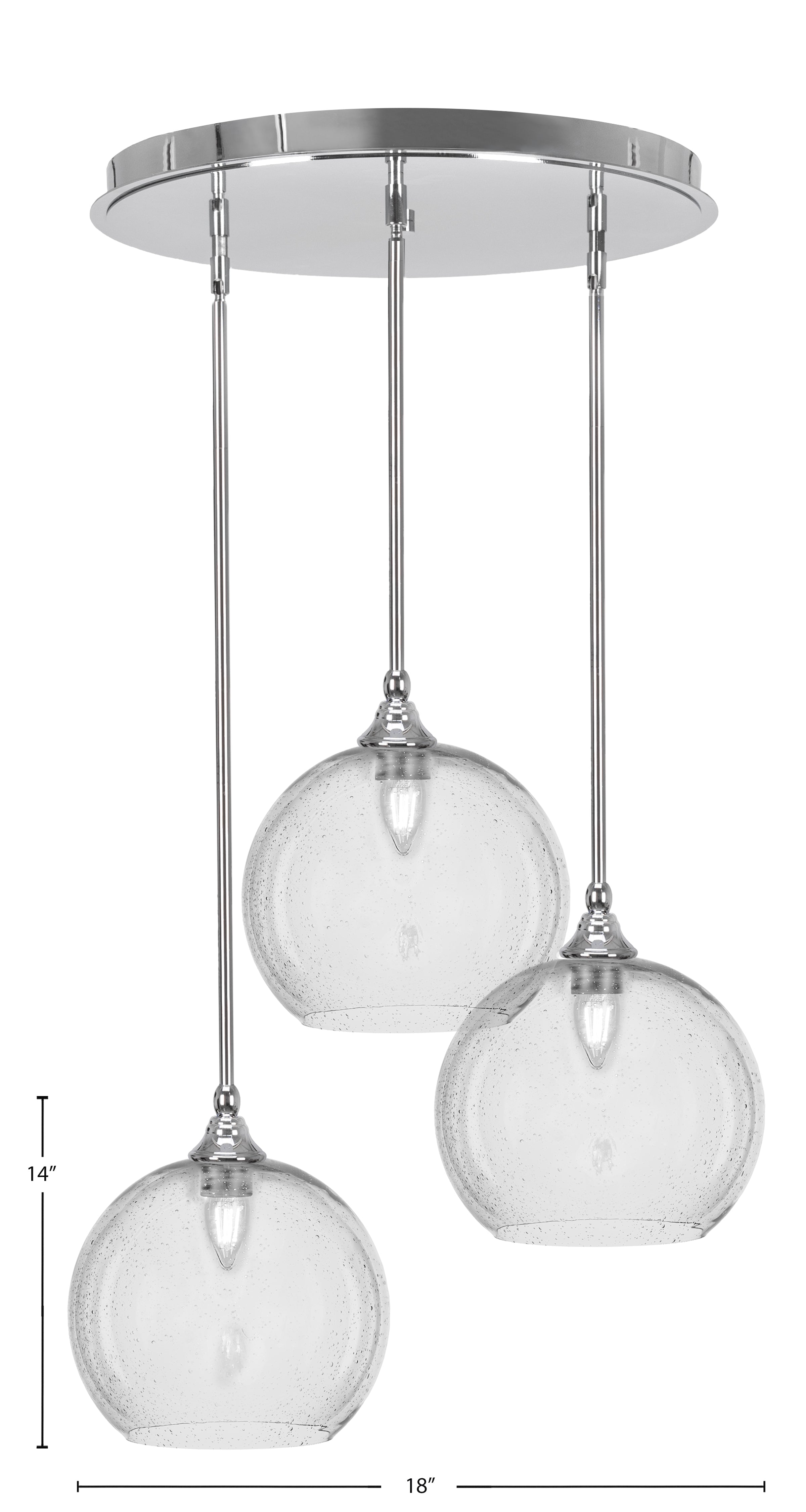 Empire Three Light Pendalier in Chrome with 9.5" Clear Bubble Shade