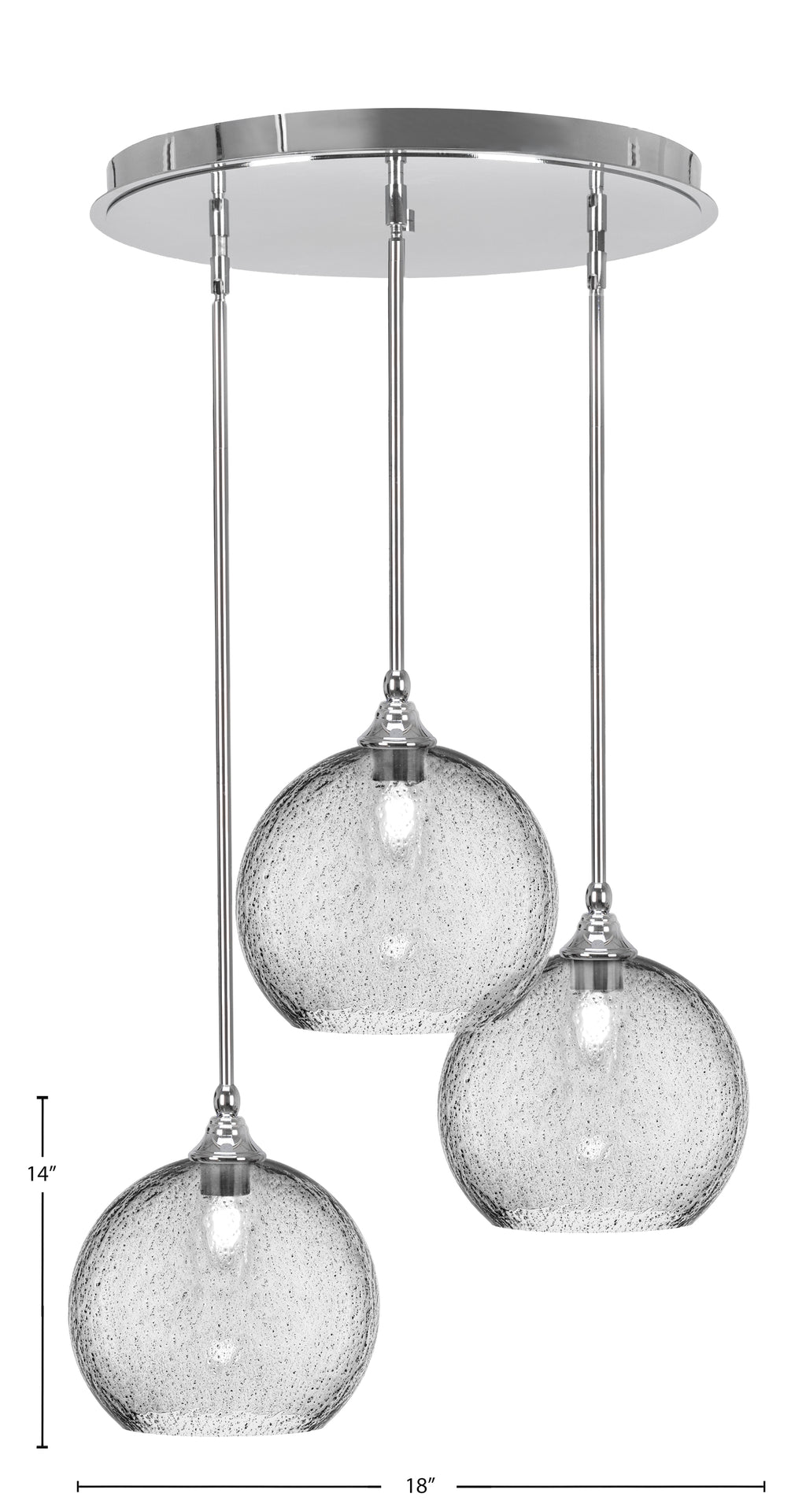 Empire Three Light Pendalier in Chrome with 9.5" Smoke Bubble Shade