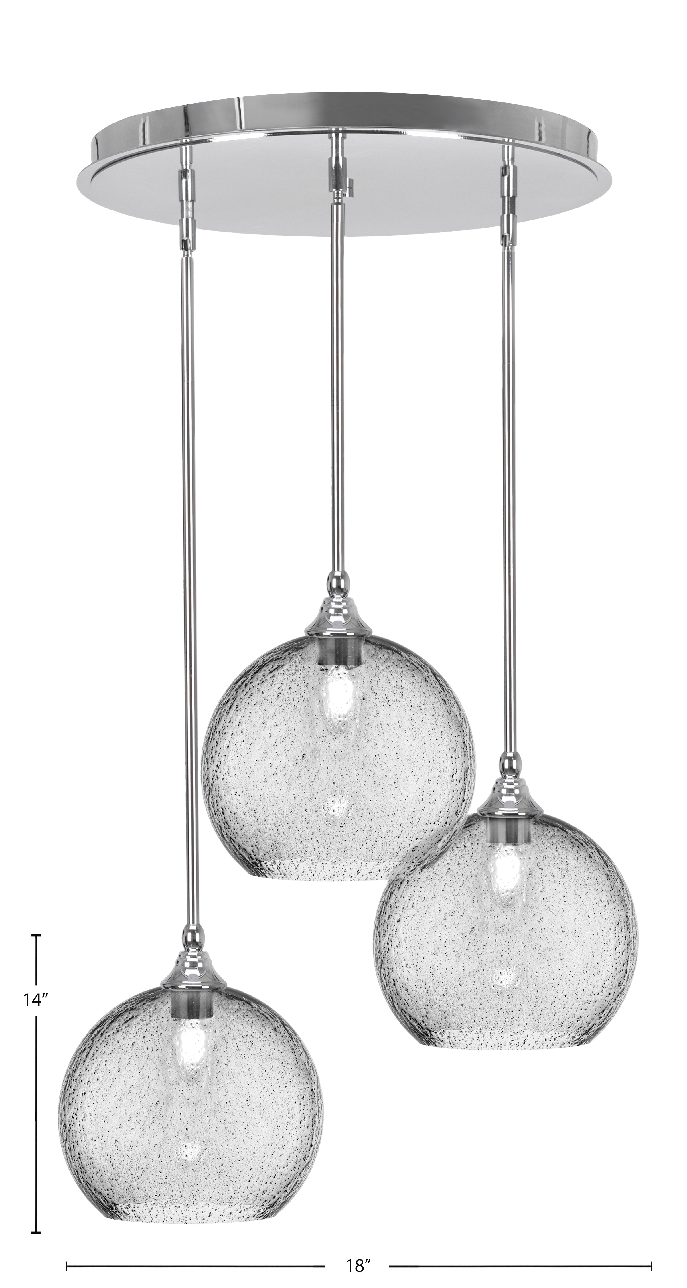 Empire Three Light Pendalier in Chrome with 9.5" Smoke Bubble Shade